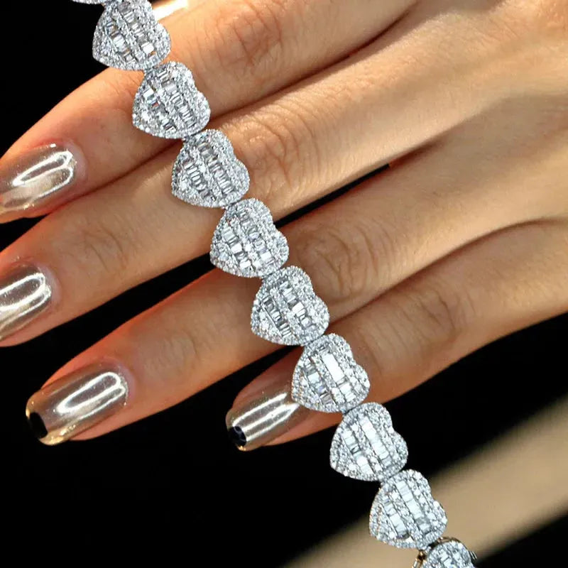 18K White Gold 5.5ct Real Diamond Heart Bracelet for Women - Luxury Wedding Engagement Party Jewelry Gift for Anniversary, Valentine's Day & Special Occasions