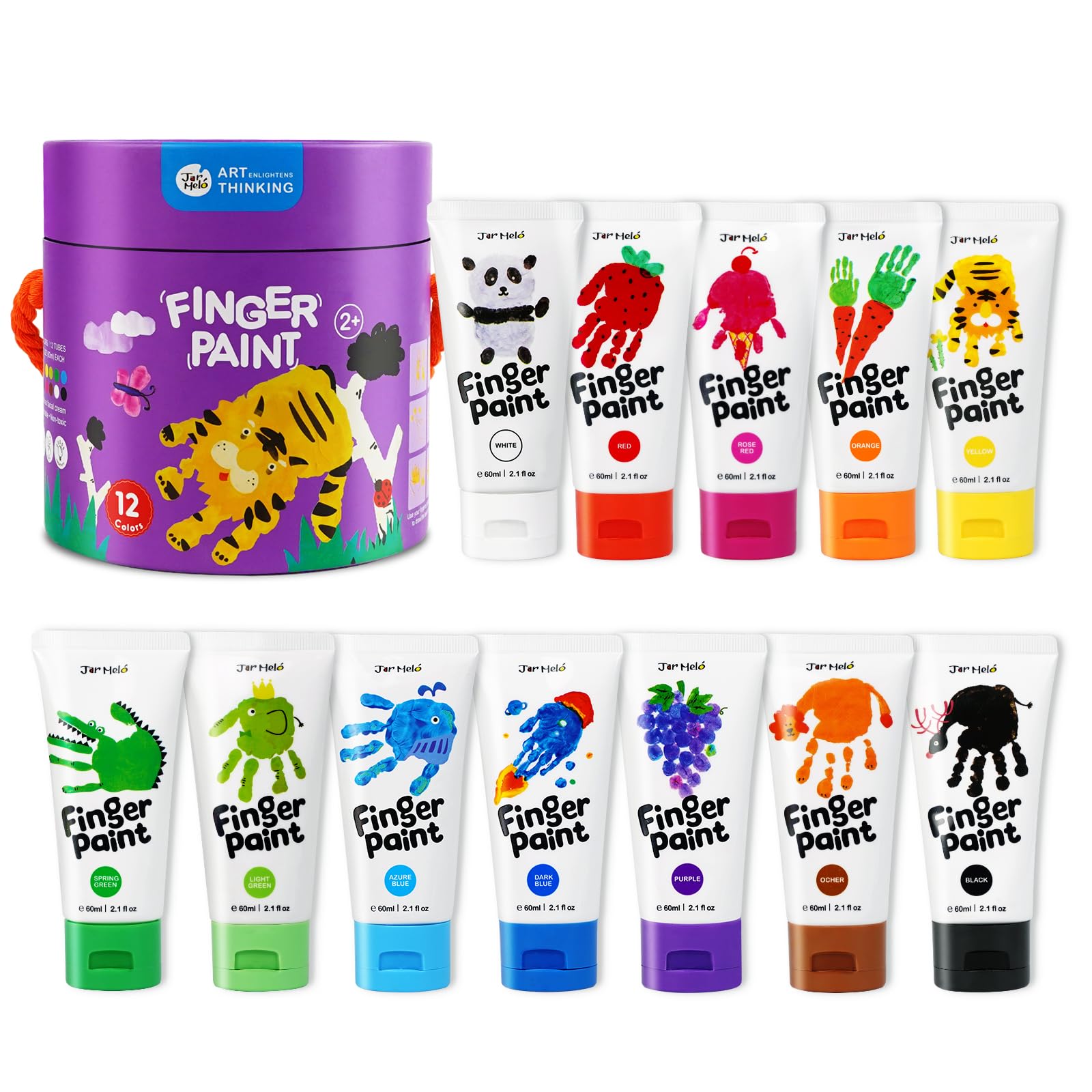 **Washable Non-Toxic Finger Paints for Toddlers - 12 Vibrant Colors (2.1 fl oz) | Safe Hand & Feet Art Supplies for Kids Ages 2+ | Preschool Learning & Creative Play Gift**    *(Perfect for Mess-Free Painting, Sensory Play, Classroom Activities & DIY Crafts!)*