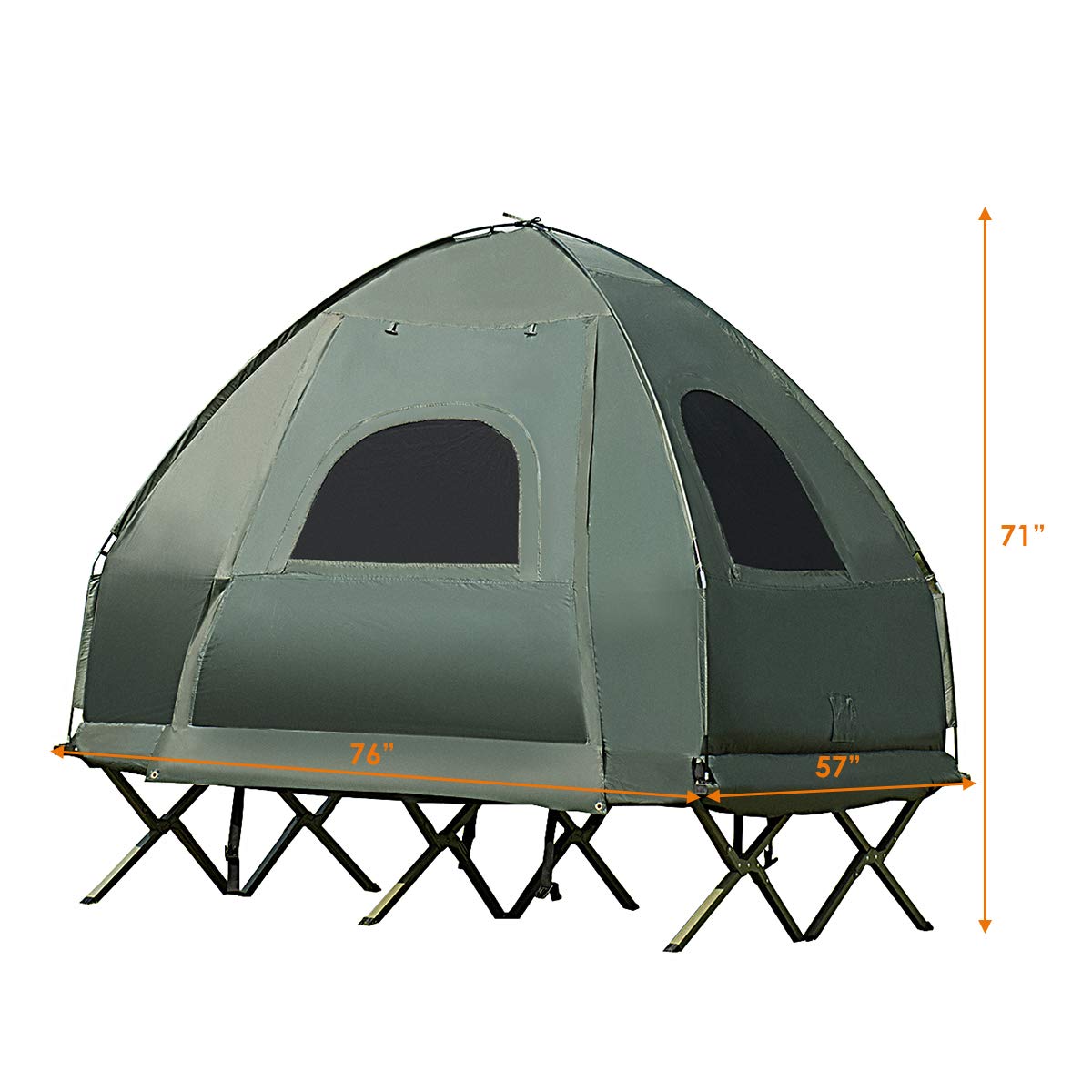 Double Tent Bed with Air Mattress & Pillow - Portable Folding Camping Cot with Metal Frame & Polyester Canopy - Military Green for Outdoor Family Camping, Picnics & Backpacking Adventures