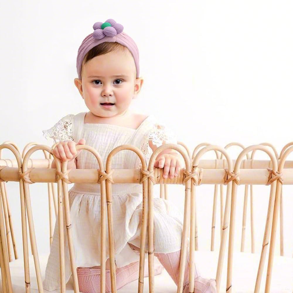 Baby Flower Headbands for Girls - Soft Stretchy Nylon Hairbands, Handmade Hair Accessories for Newborn, Infant & Toddler (C-Apricot/Purple/Caramel) - Perfect for Photos, Parties & Everyday Wear