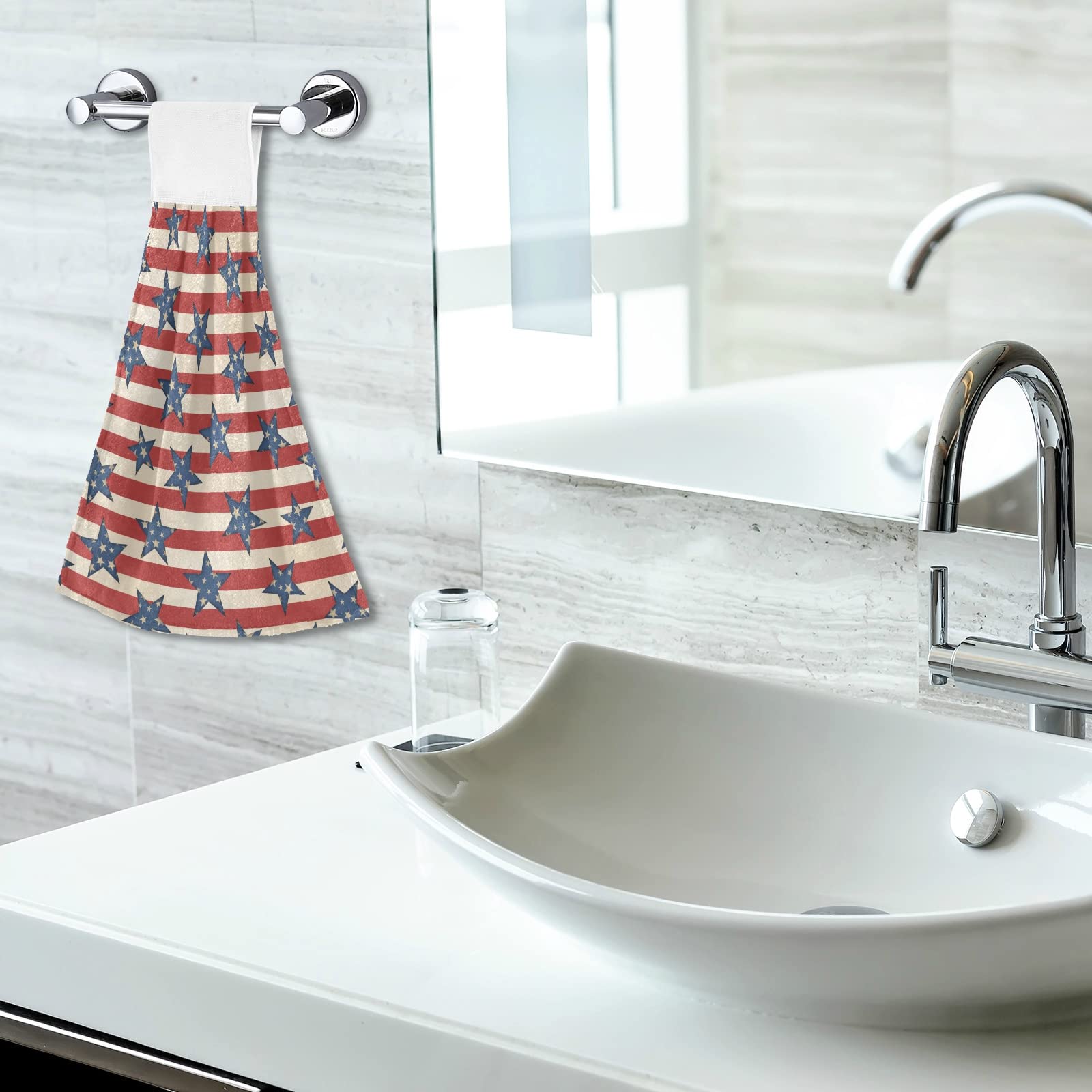 2 Pack American Flag Hand Towels - Soft Coral Velvet Super Absorbent Kitchen & Bathroom Towels for 4th of July, Patriotic Decor - Perfect for Drying Dishes, Hands & Home Decoration