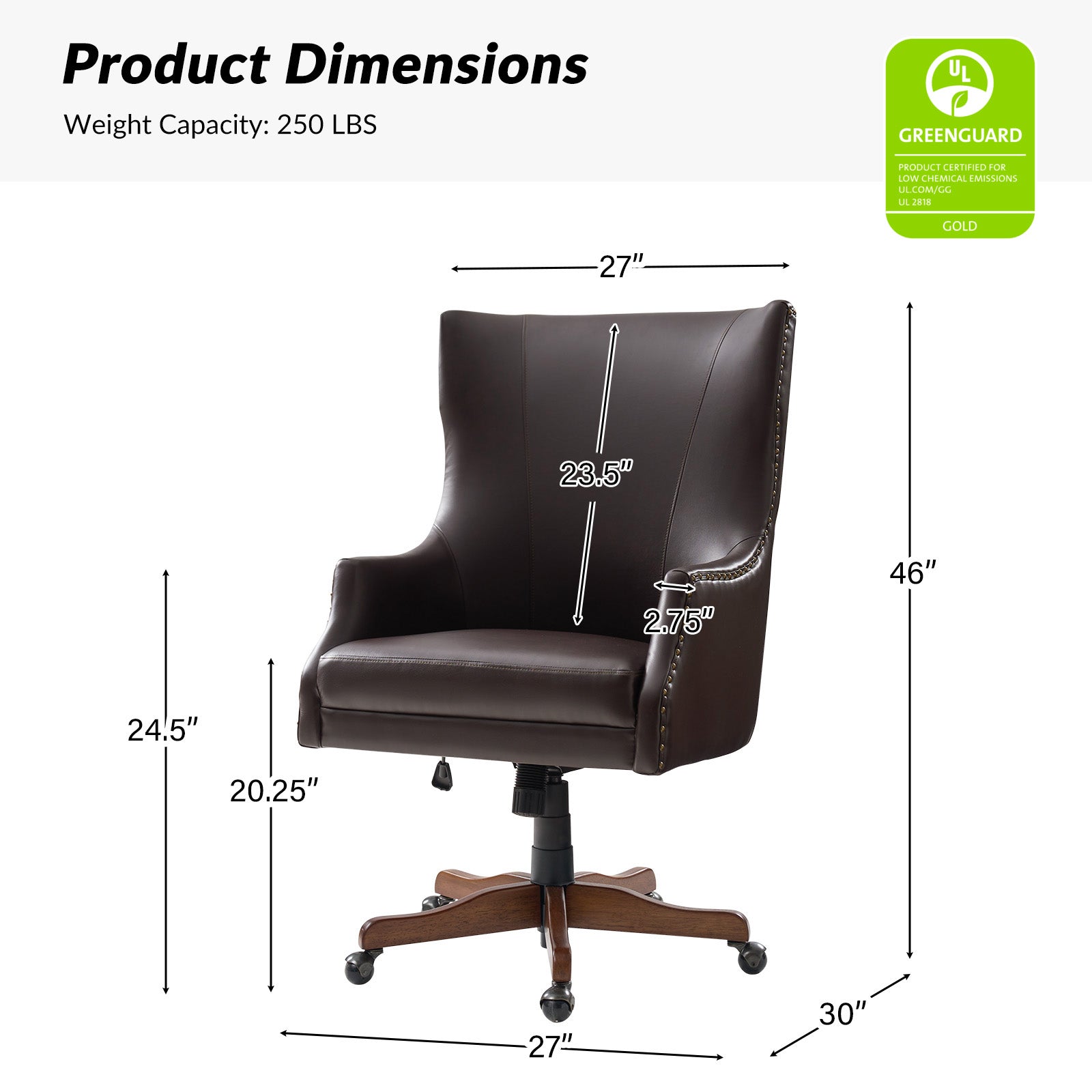 Caesar Classic Modern Office Chair with Elegant Copper Nailheads - Ergonomic Executive Desk Chair for Home & Office Workspace - Perfect for Professionals, Gamers and Remote Workers