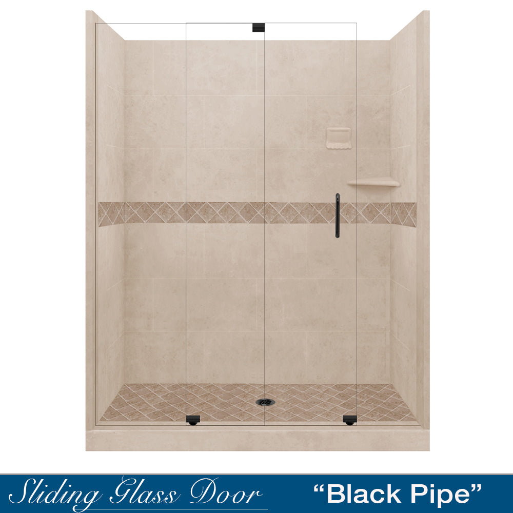 60 Alcove Brown Sugar Sistine Stone & Diamond Stone Accent DIY Shower Remodel Kit - Easy Bathroom Upgrade for Modern Home Renovation