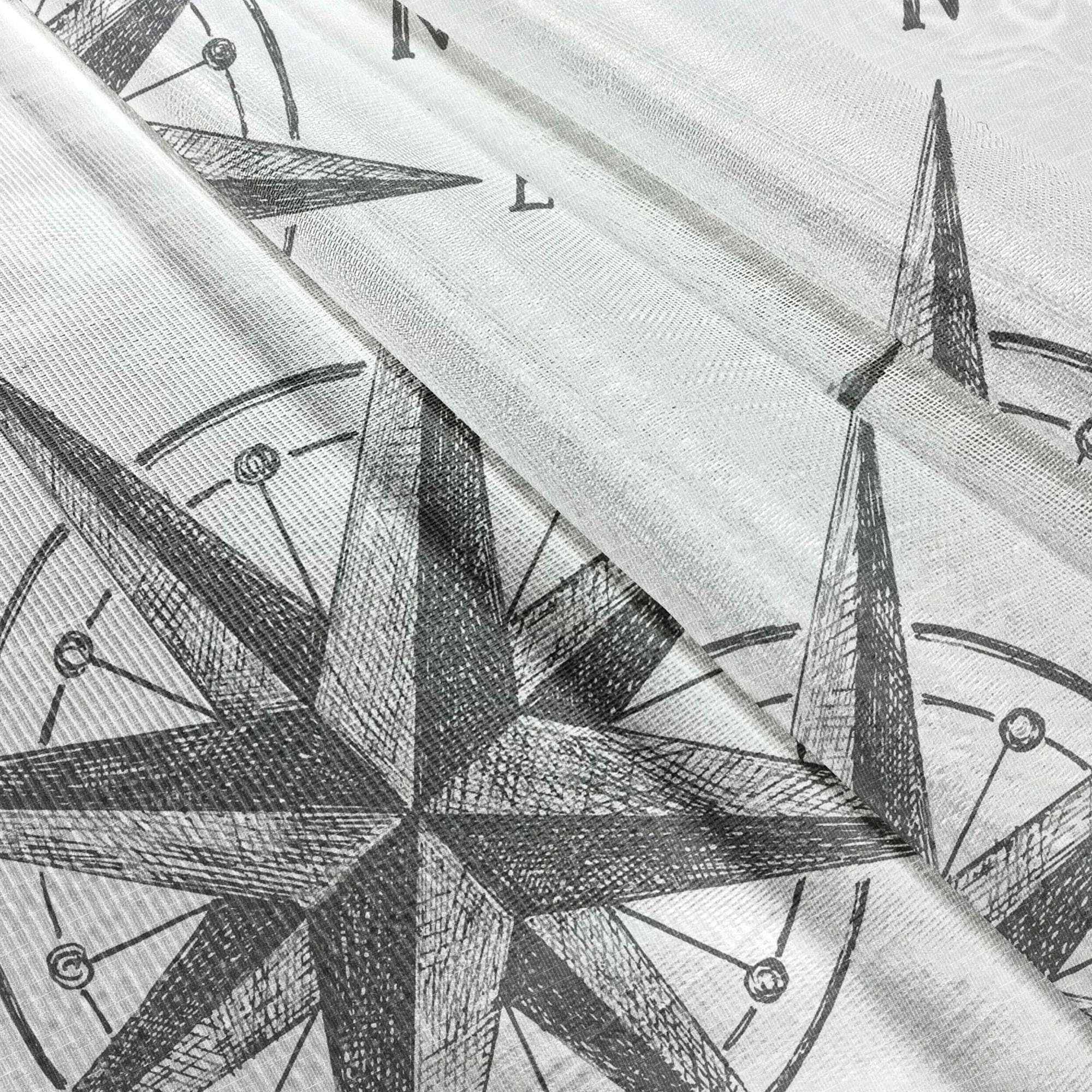 Ambesonne Compass Tulle Curtains - Black & White Nautical Windrose Design, Sheer Window Drapes with Rod Pocket, 108