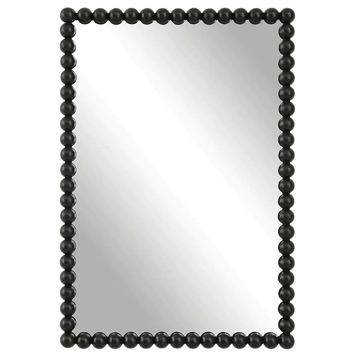 Elegant Black Beaded Wall Mirror - Vintage Boho Decor for Bedroom, Living Room & Entryway - Handcrafted Wooden Frame with Glass Mirror - Perfect for Home Decor & Gift Giving
