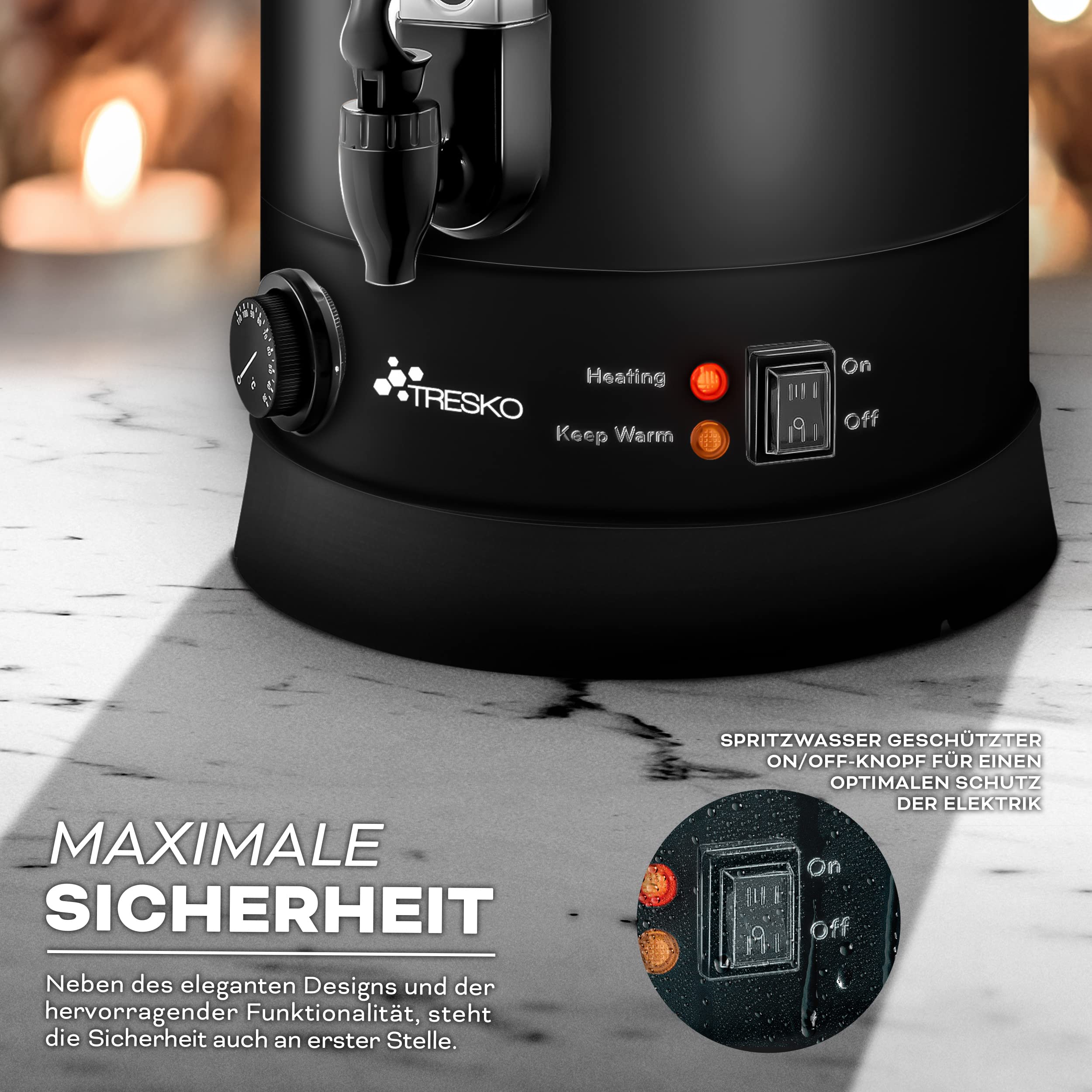TRESKO® 20L 2500W Automatic Stainless Steel Mulled Wine Warmer - Hot Beverage Dispenser & Hot Water Distributor for Restaurants, Cafes & Holiday Parties