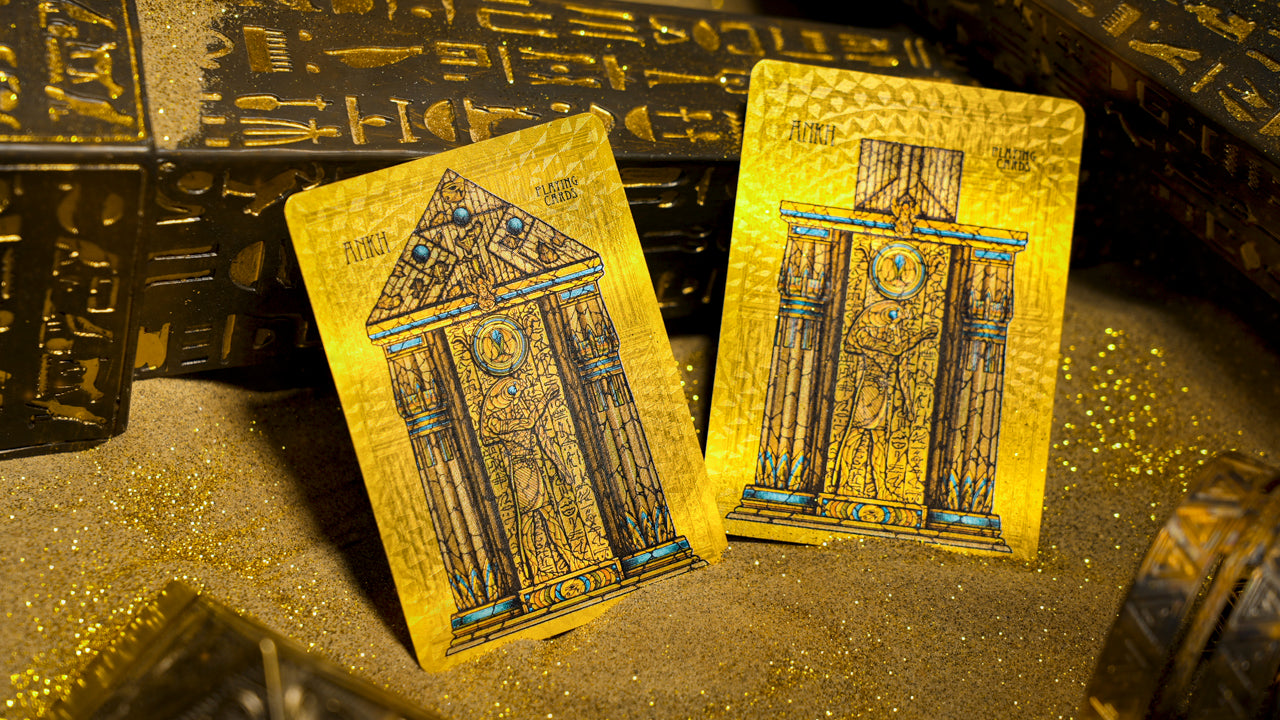 Premium Ankh Gilded Playing Cards with Walnut Wood Gift Box - Luxury Card Game Set for Poker, Magic Tricks & Collectors (Egyptian Theme)
