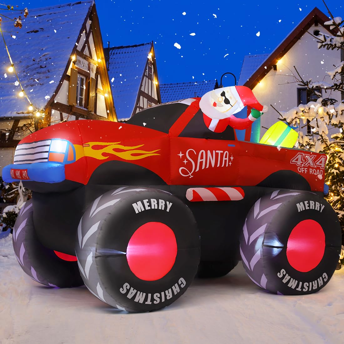 GOOSH 7.5 FT Inflatable Santa Claus with LED Lights - Outdoor Christmas Decorations, Blow Up Snowman & Gift Truck for Yard, Garden, Lawn - Perfect for Holiday Parties & Indoor/Outdoor Decor