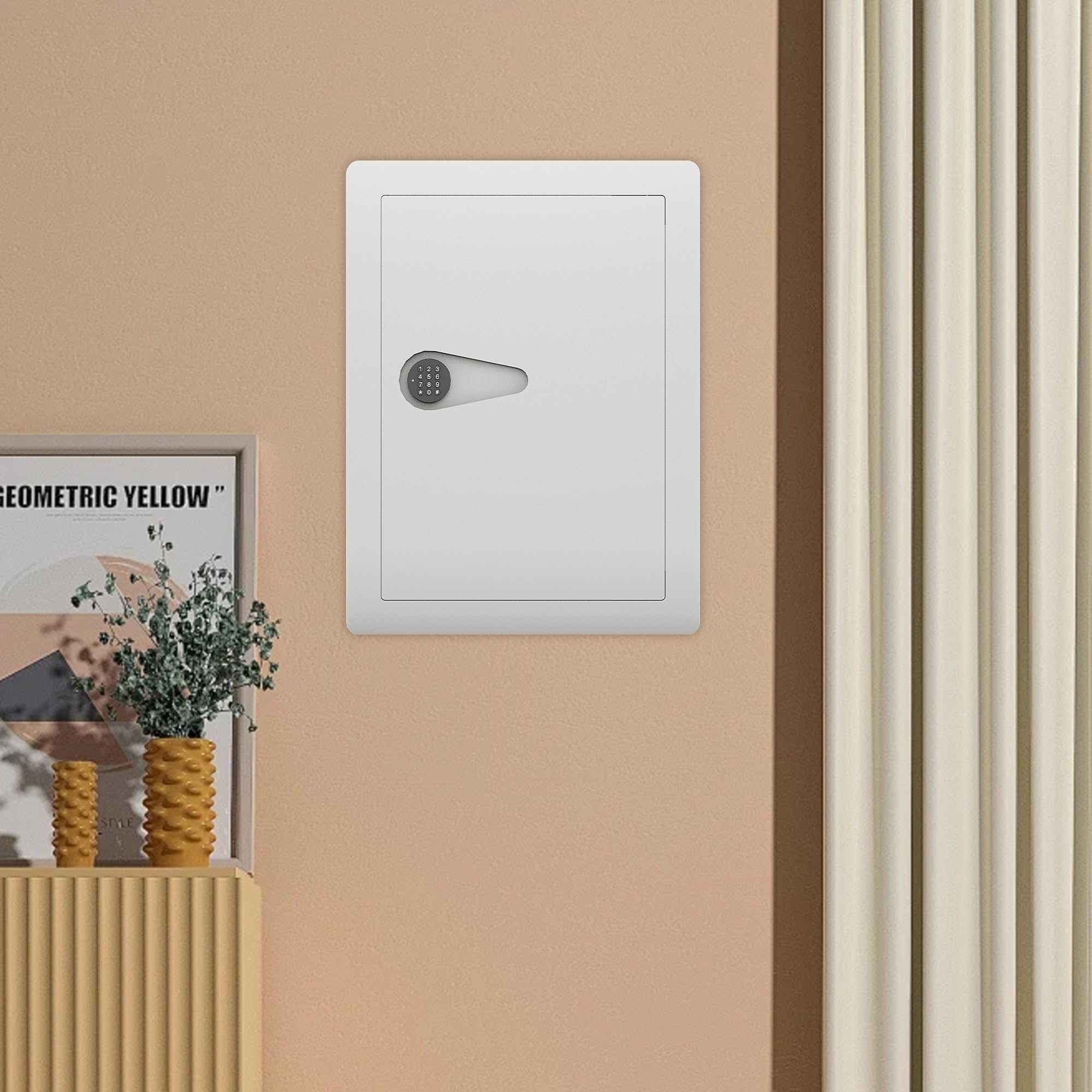 Digital Wall Hidden Safe - Electronic Flat Security Box with Steel Build, Keypad & Combination Lock | Heavy Duty Wall Mount Safe for Home, Office, Business | Secure Storage for Money, Jewelry, Passports, Documents | Off White | Perfect for Bedroom, Closet, or Behind Wall Art Discreet Protection