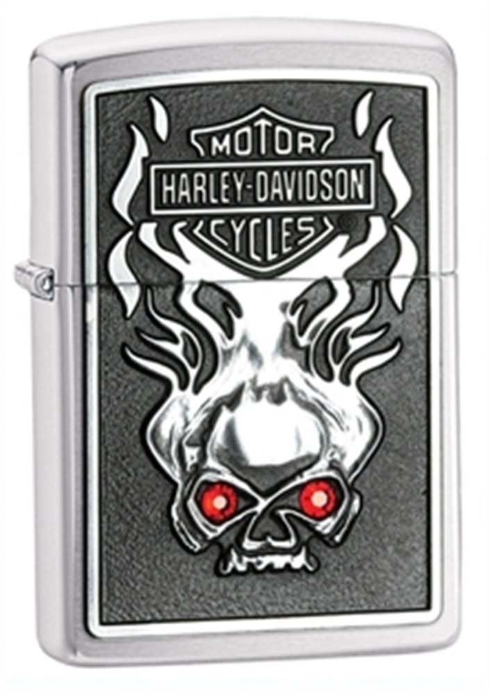 Zippo Harley-Davidson Skull Red Crystal Emblem Windproof Pocket Lighter - Perfect for Outdoor Adventures, Camping & Collectors