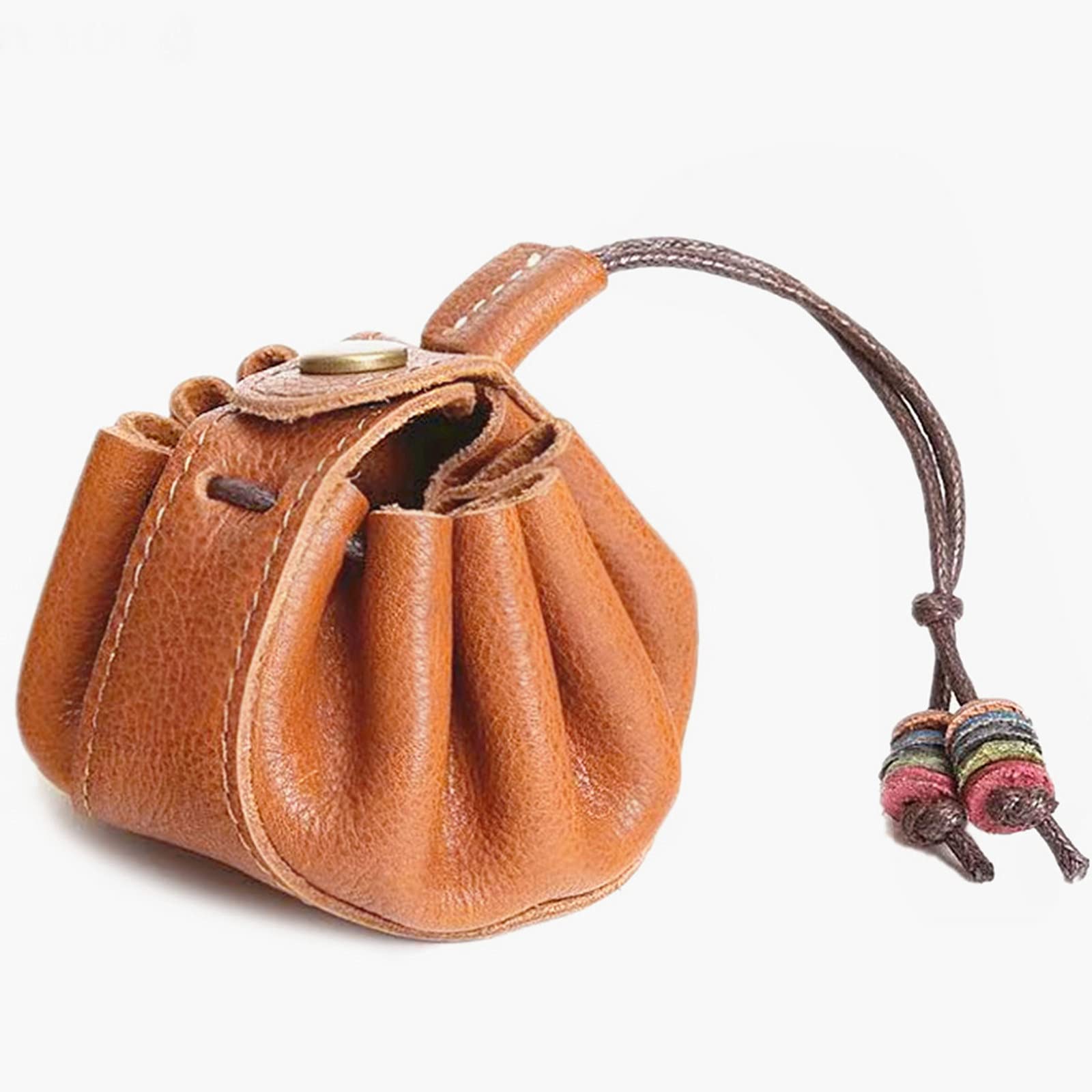 Handmade Genuine Leather Drawstring Pouch - DND Dice Bag & Coin Purse for Jewelry Storage | Perfect for D&D Roleplaying Games, Coin Collectors & Accessories Organizers (Brown) | Great for Travel, Gaming Sessions & Daily Use