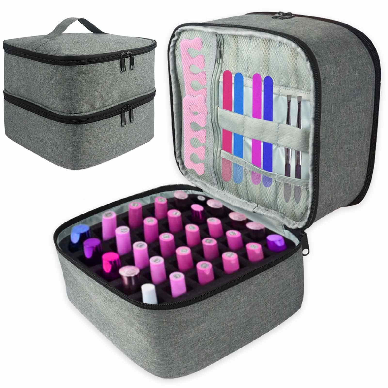 Double Layer Nail Polish Storage & Travel Bag - Portable Organizer for Nail Accessories, UV Lamp & Nail Dryer - Perfect for Salon Professionals & At-Home Manicures