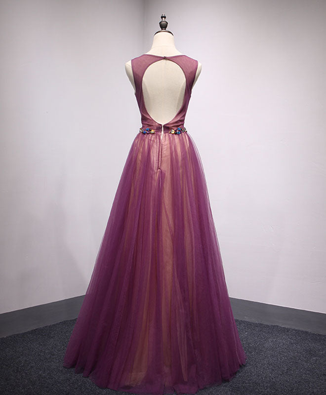 Elegant Round Neck Tulle Long Prom Dress for Women - Formal Evening Gown for Homecoming, Ball, and Special Occasions