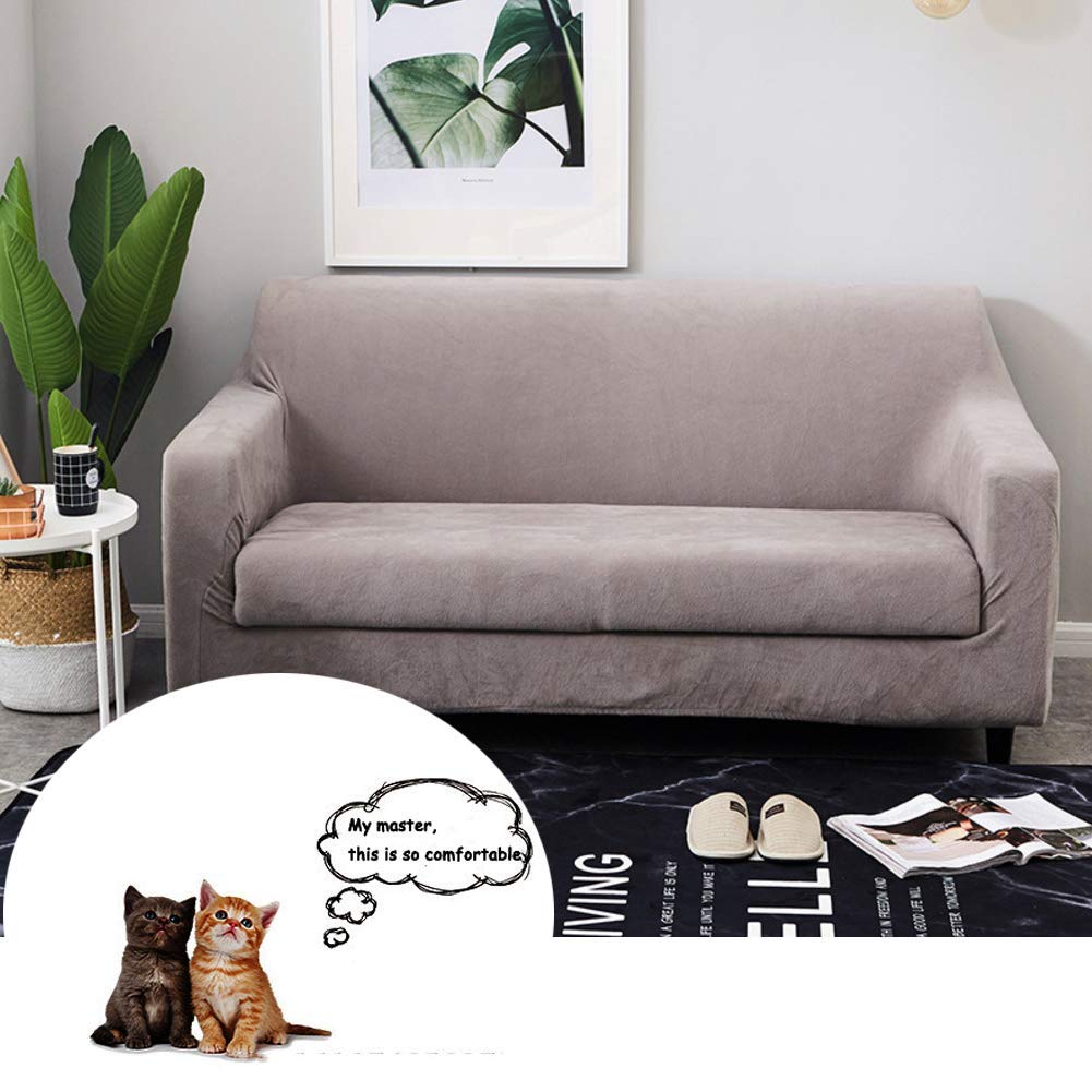 Velvet Plush Stretch Sofa Slipcover - Elastic Bottom Furniture Protector for 2 Seater Couches (140-185cm, Wine Red) | Perfect for Living Room, Apartment & Home Decor