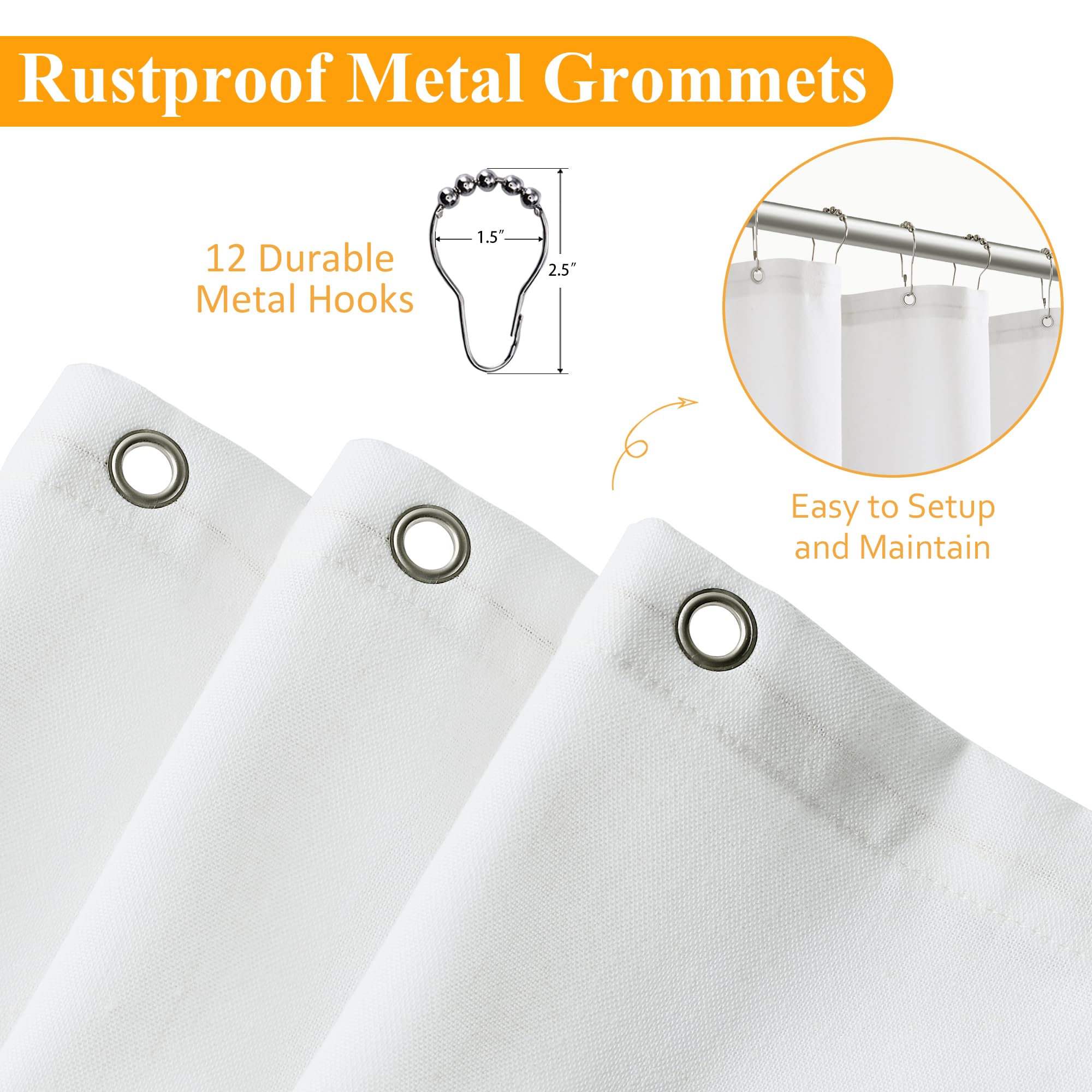 Naturoom White Linen Shower Curtain Set - 72x72 Inch Ultra Thick Water Repellent Fabric Bath Curtain with Hooks - Elegant Modern Farmhouse Style for Bathroom Decor - Perfect for Country, Rustic or Minimalist Home Design