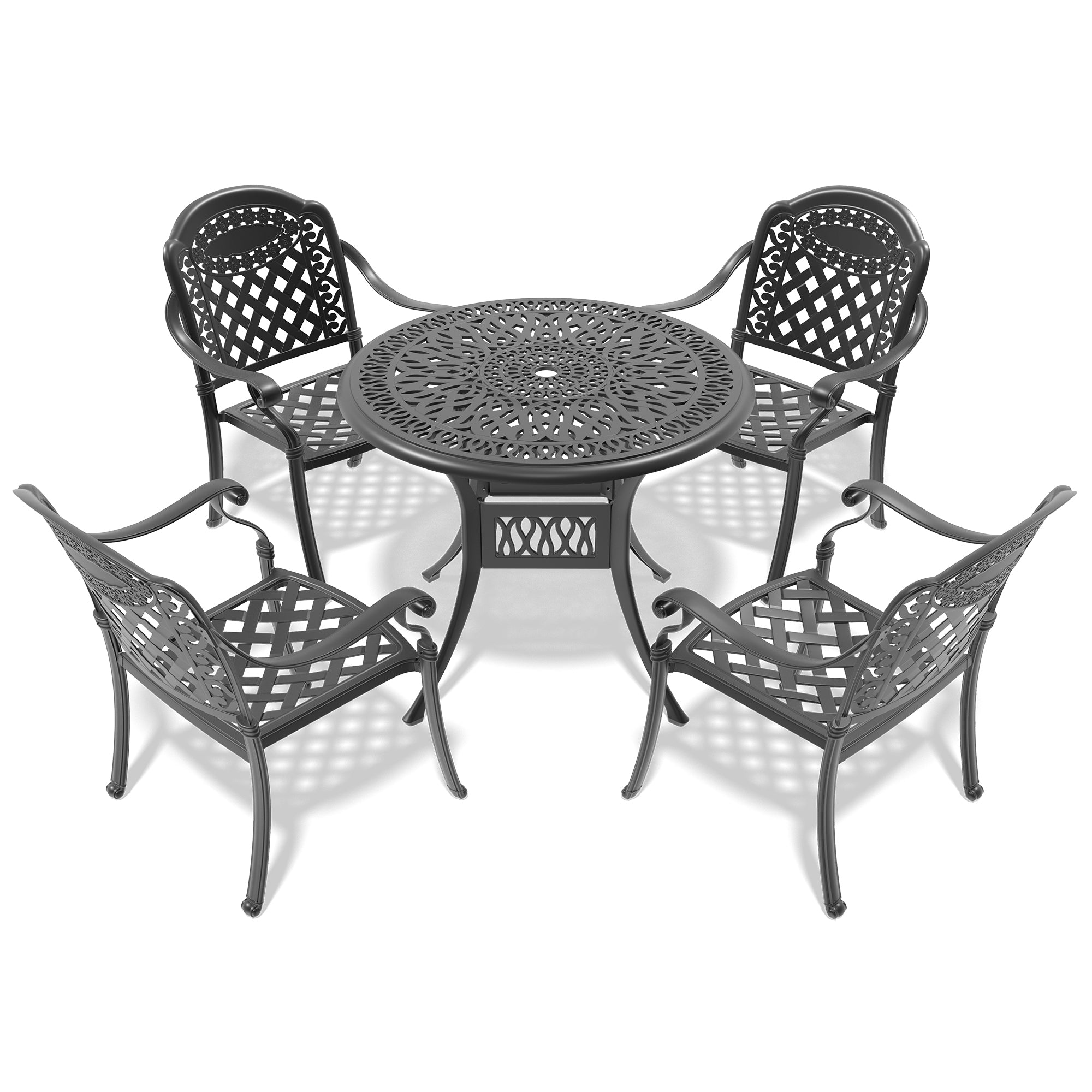 5-Piece Cast Aluminum Patio Furniture Set with Cushions (Random Colors) - Outdoor Dining & Lounge Set for Garden, Poolside, and Backyard Relaxation