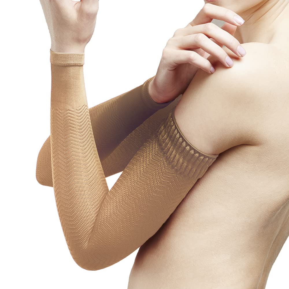 Solidea Active Massage Arm Bands for Women & Men - Medium Size (Hazelnut Color) - Compression Sleeves for Workout, Running, Tennis & Muscle Recovery