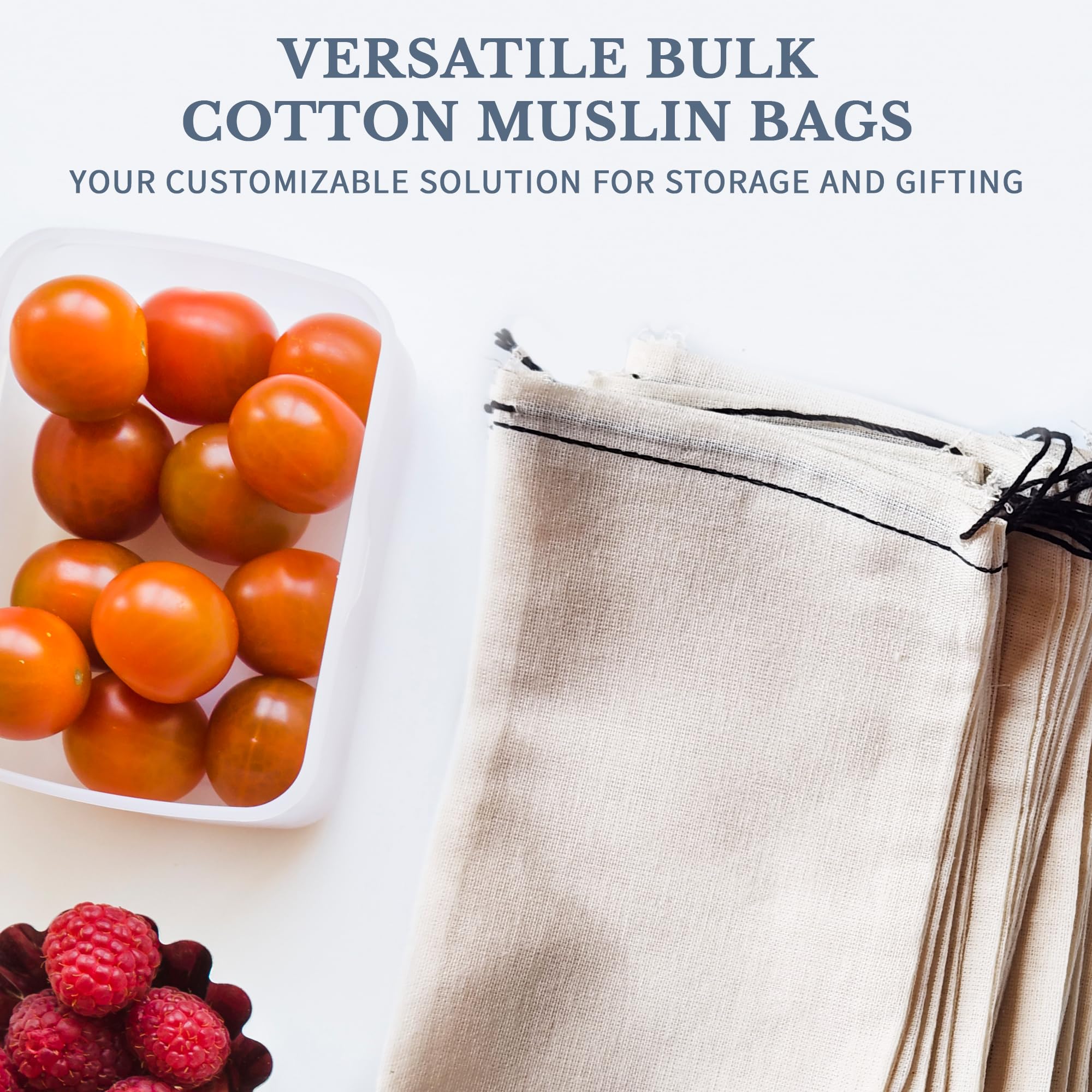 Premium 100% Cotton Muslin Drawstring Bags - 4x6 Inch Medium Size (100pcs) - Reusable Tea Bags, Jewelry Pouch & Spice Sachet Gift Bags - Made in USA - Black Hem & Drawstring - Perfect for Wedding Favors, Party Gifts & DIY Crafts