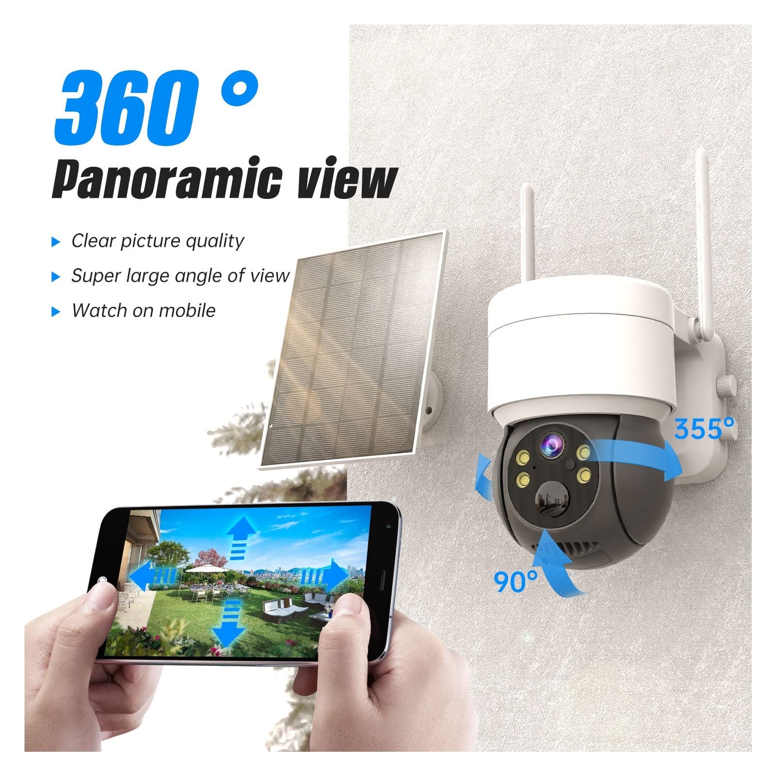 MZZYG Solar Security Camera 2.5K 4MP WiFi Wireless Outdoor Surveillance - IP65 Weatherproof, 32GB Storage, Night Vision, 2-Way Audio for Home Security, Yard, Garage & Business Protection