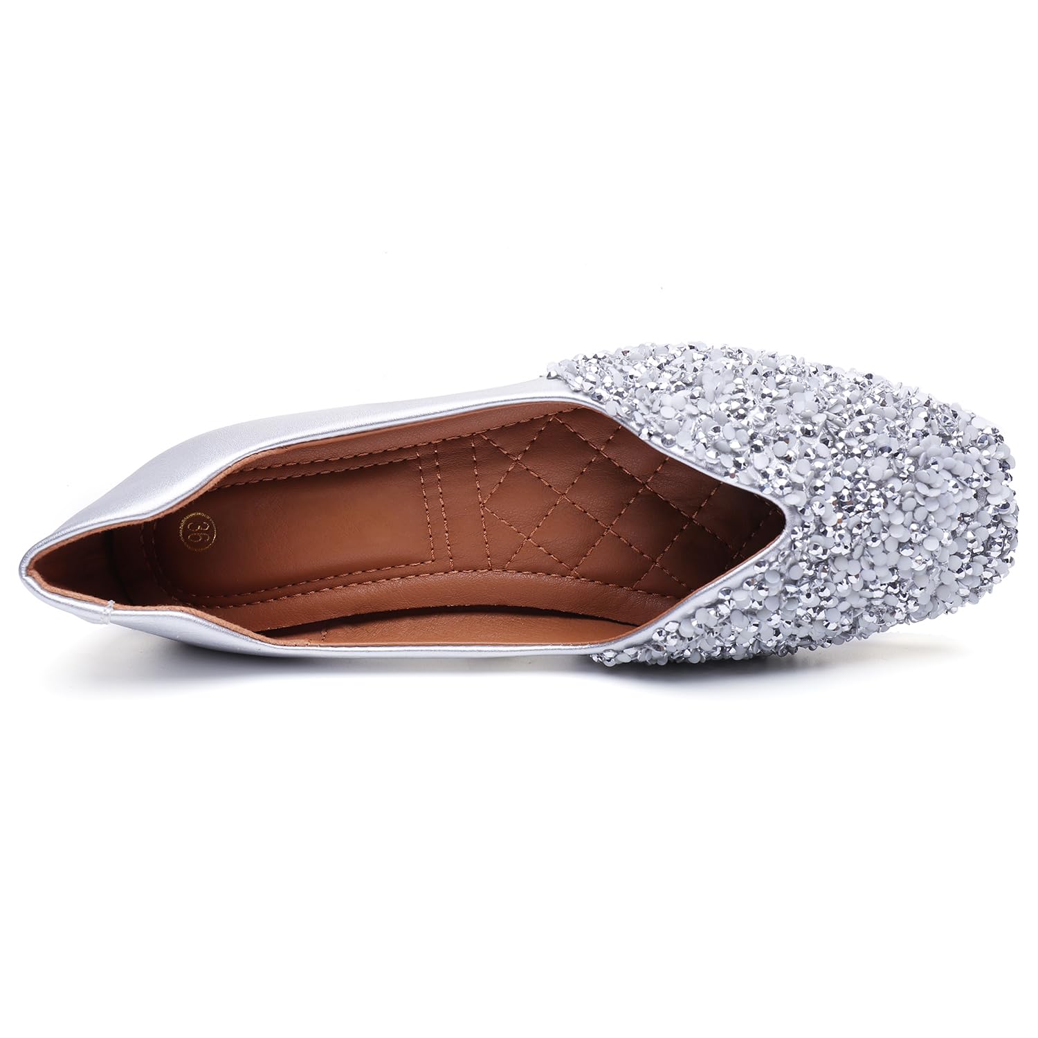 Sparkly Rhinestone Ballet Flats for Women - Comfortable Square Toe Slip-On Low Heel Dress Shoes | Wedding, Party, Office & Casual Wear