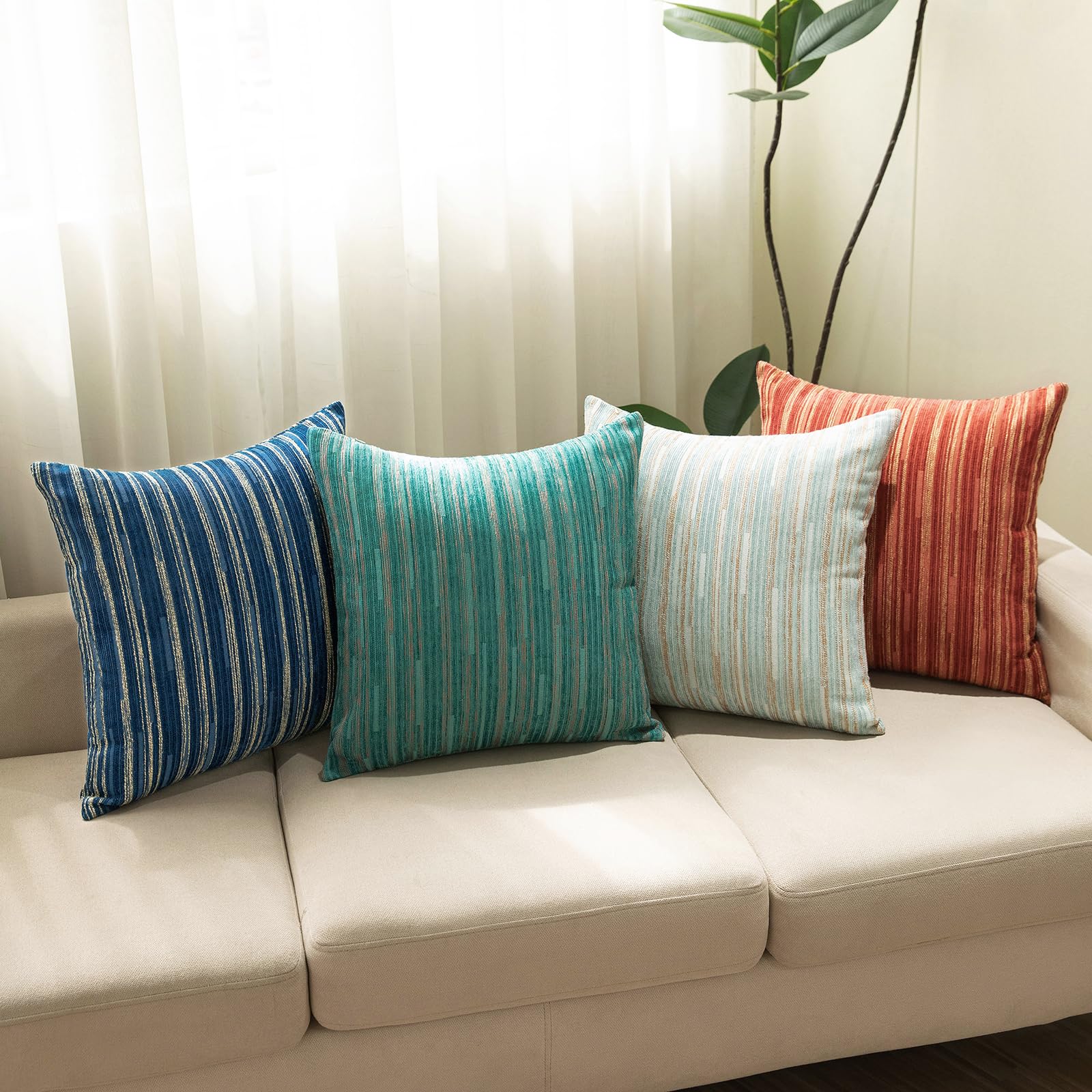 Modern Striped Decorative Pillow Covers Teal - Pack of 2, 18x18 Inch Geometric Throw Pillow Cases for Sofa, Bed & Couch - Soft & Stylish Home Decor Accent Pillows for Living Room, Bedroom & Dorm