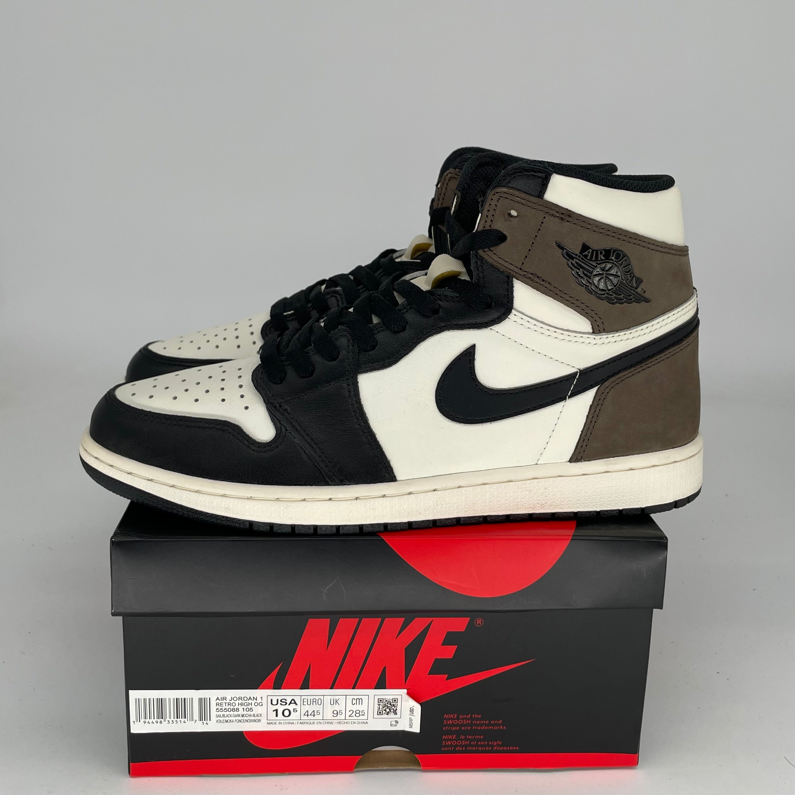 AIR JORDAN 1 DARK MOCHA Sneakers - Men's Size 10.5 (555088-105) - Retro High OG Basketball Shoes for Streetwear & Casual Outfits