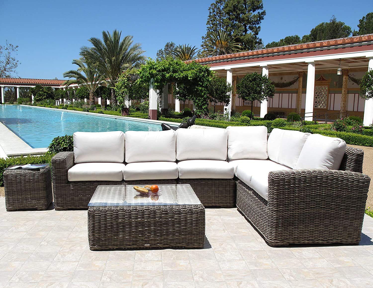 Premium Outdoor Woven Wicker 6-Piece Sectional Sofa Set with Sunbrella Cushions - Patio, Garden & Poolside Furniture for Relaxing & Entertaining