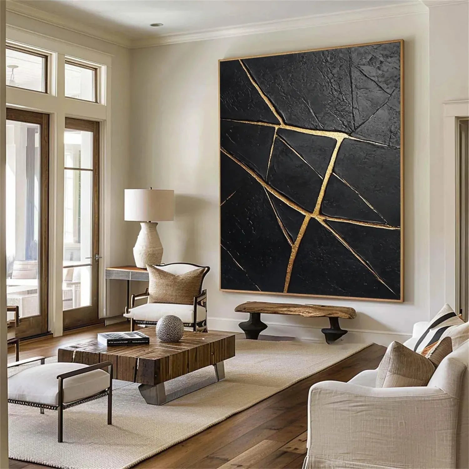 Black Gold Minimalist Textured Painting Canvas - Modern Abstract Wall Art for Living Room, Bedroom & Office Decor | Premium Quality #MZ121