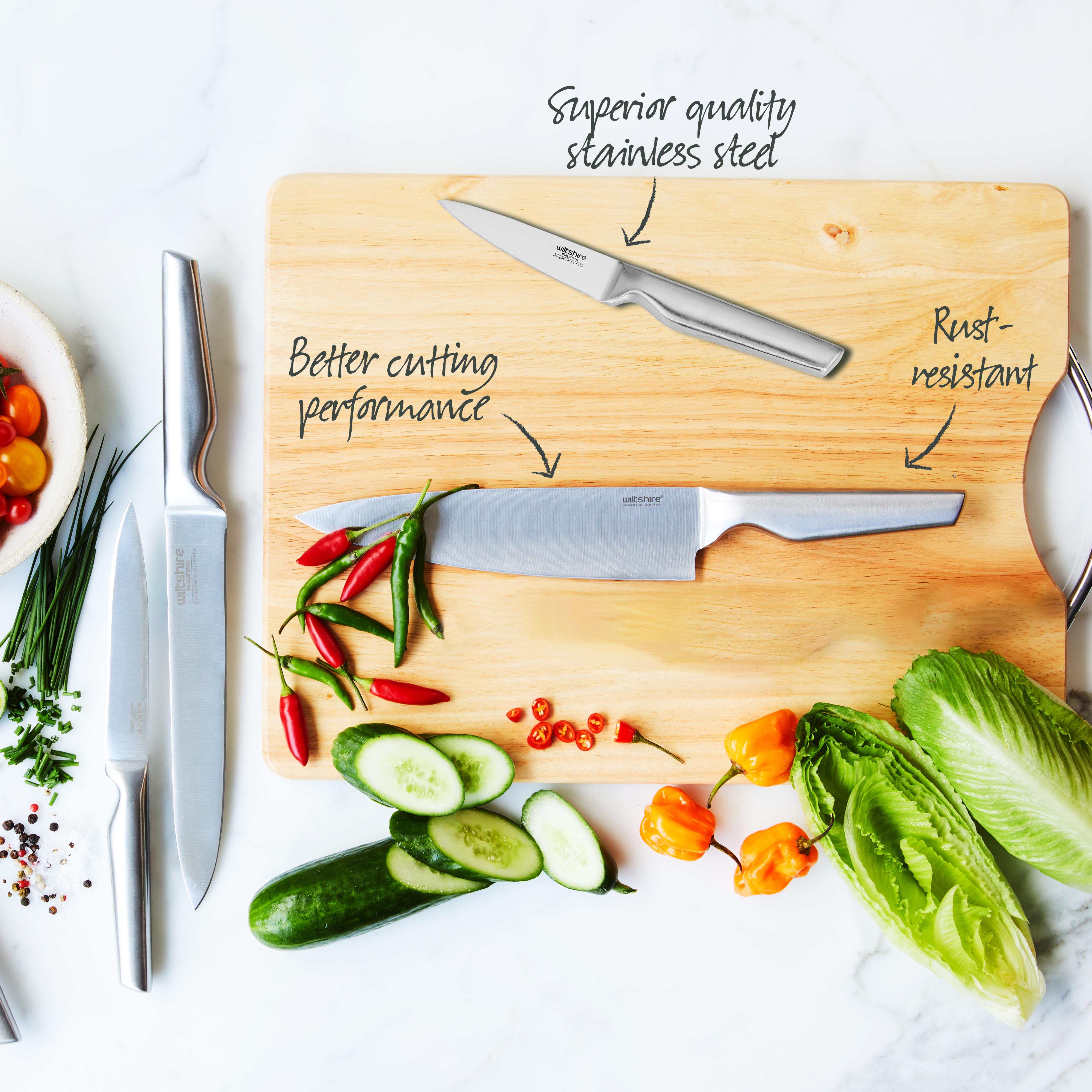 Premium Stainless Steel Knife Block Set - 5-Piece Kitchen Knives with Sharpener | Perfect for Home Cooking, Professional Chefs & Gift Giving