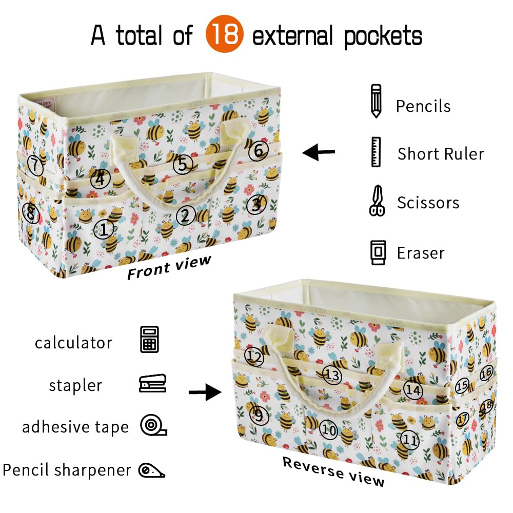 Art and Craft Organizer Tote Bag with Multiple Pockets - White Bee Design Storage Caddy for Art Supplies, Office Organization & DIY Projects | Perfect for Artists, Students & Craft Rooms
