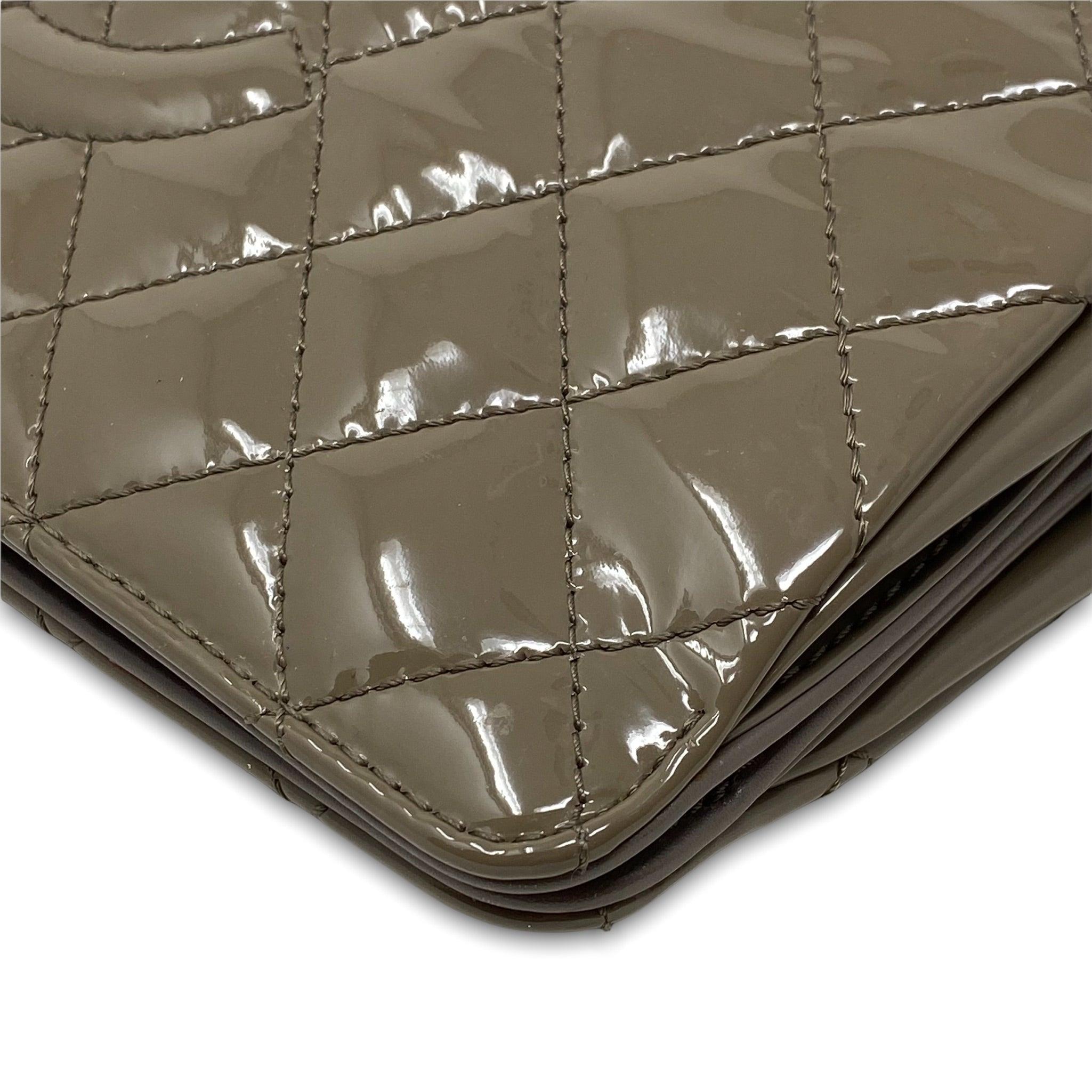 Chanel Taupe Patent Leather Timeless Large Clutch Bag - Elegant Evening Clutch for Women's Parties, Weddings & Special Events