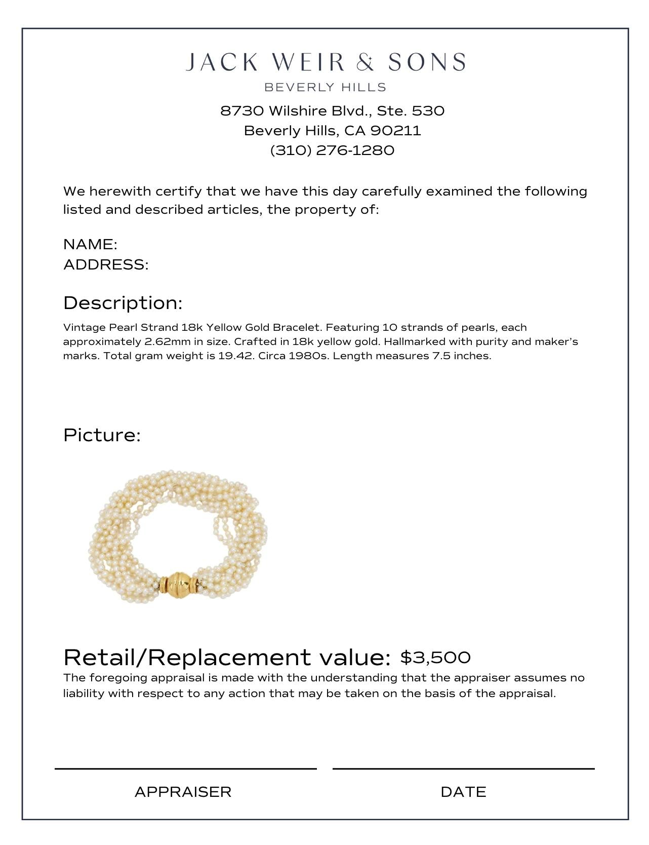 Vintage Pearl Strand 18K Yellow Gold Bracelet for Women - Elegant Pearl Jewelry Gift for Anniversary, Wedding & Special Occasions