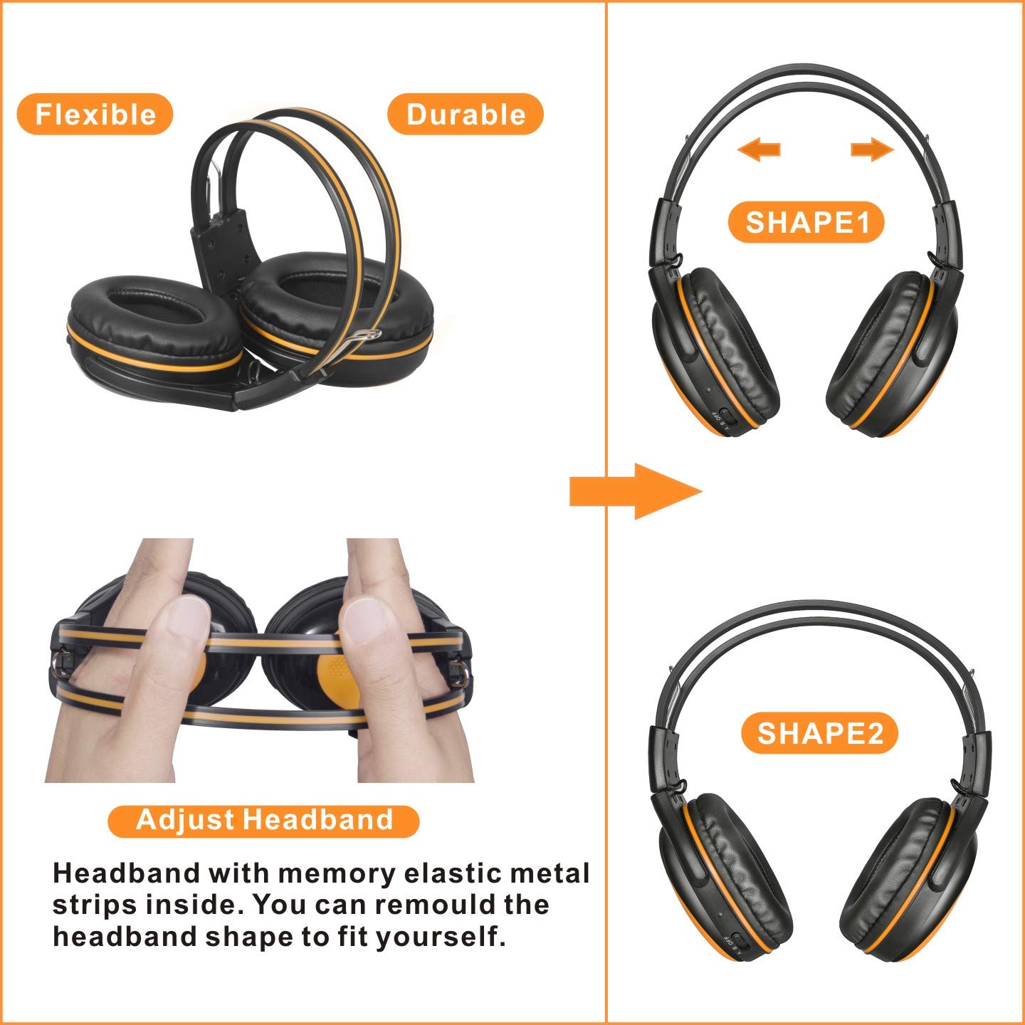 SIMOLIO 4 Pack Kids Headphones for Car - Adjustable 3-Level Volume Limiting, Wireless IR Headphones for DVD Players, 2 Channel Infrared Headsets for Vehicle Entertainment - Perfect for Road Trips & Family Travel
