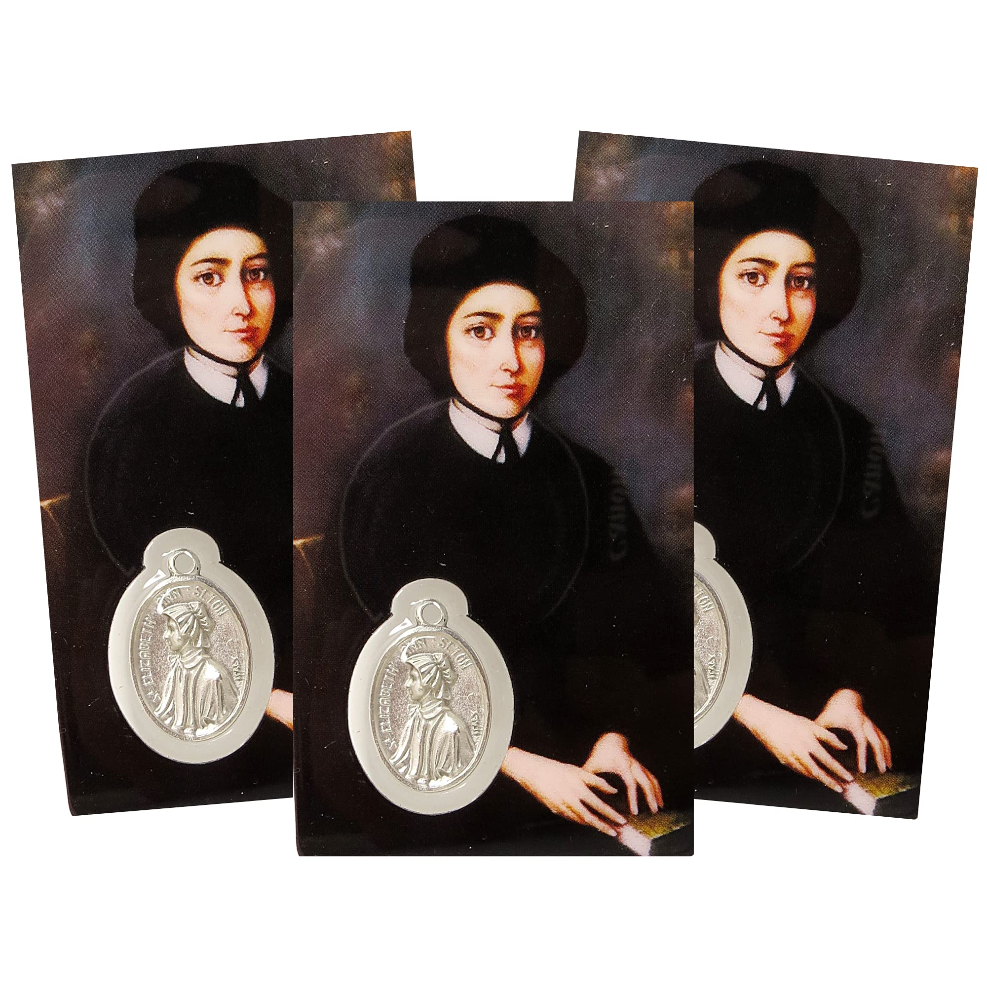 St. Elizabeth Ann Seton Holy Prayer Card with Medal - Catholic Saint Pocket Prayer Bookmark & Bible Page Holder (3 3/8 Inch, Pack of 3) - Perfect for Devotional Use, Gift Giving, and Bible Study Accessories
