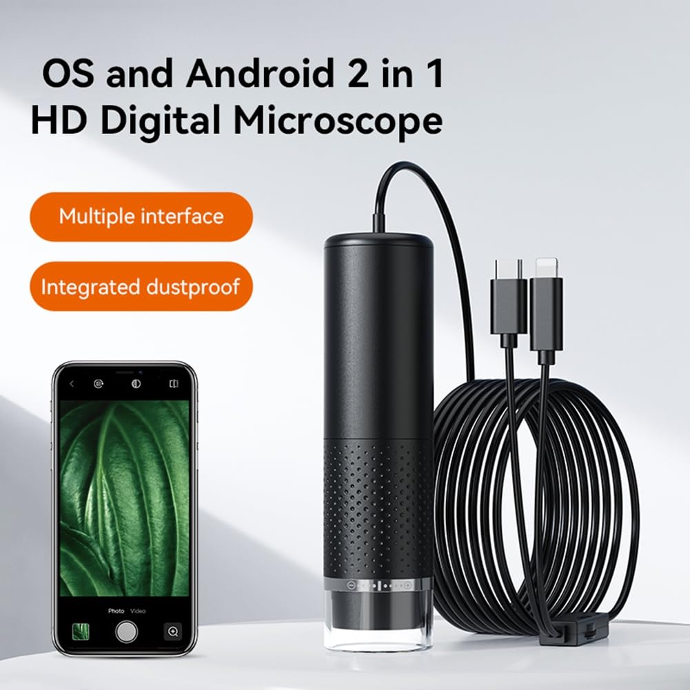 JNJOOD 50X-1600X USB Digital Microscope with 8 Adjustable LED Lights - Portable Handheld Microscope Camera for iPhone, Android, PC - Ideal for Coin Collecting, Jewelry Inspection & Science Education