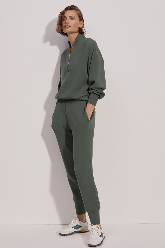 Varley The Slim Cuff Pant 25 - Women's High-Waisted Tapered Ankle Pants in Cilantro Green | Perfect for Work, Travel & Casual Outfits