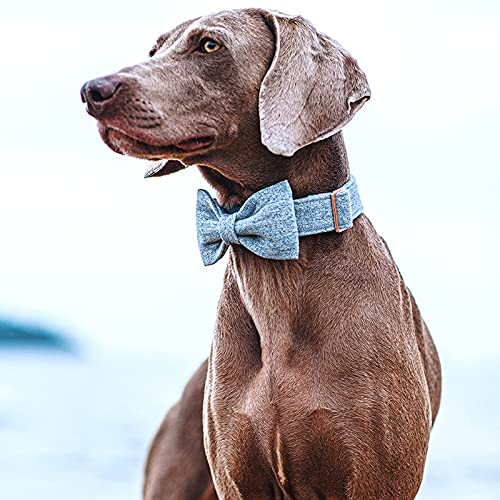 Premium Hemp Cotton Dog Collar with Adjustable Bow - Blue Durable Pet Collar for Small Dogs & Puppies | Perfect for Daily Walks, Training & Fashion Accessories