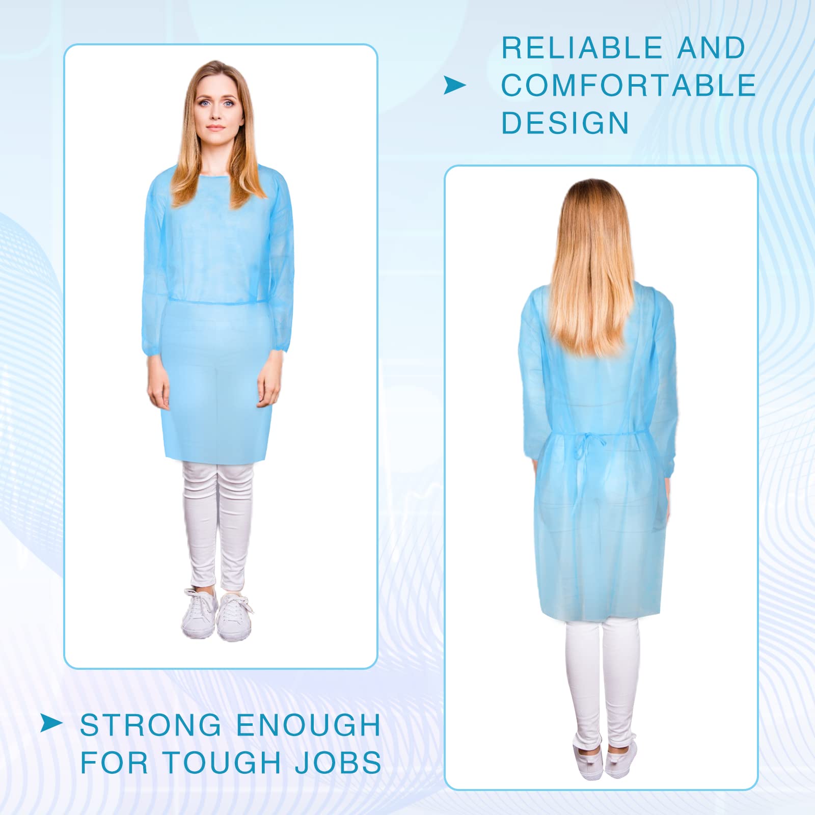 Xuhal 80 Pack Disposable Isolation Gowns - Bulk PPE Gowns with Fully Closed Design & Double Tie Back Elastic Cuffs - Unisex Medical Protective Wear for Home Isolation, Labs, Dental Clinics, Beauty Salons & Tattoo Studios (Blue) - Ideal for Infection Control & Hygiene Protection in Healthcare & Personal Care Settings