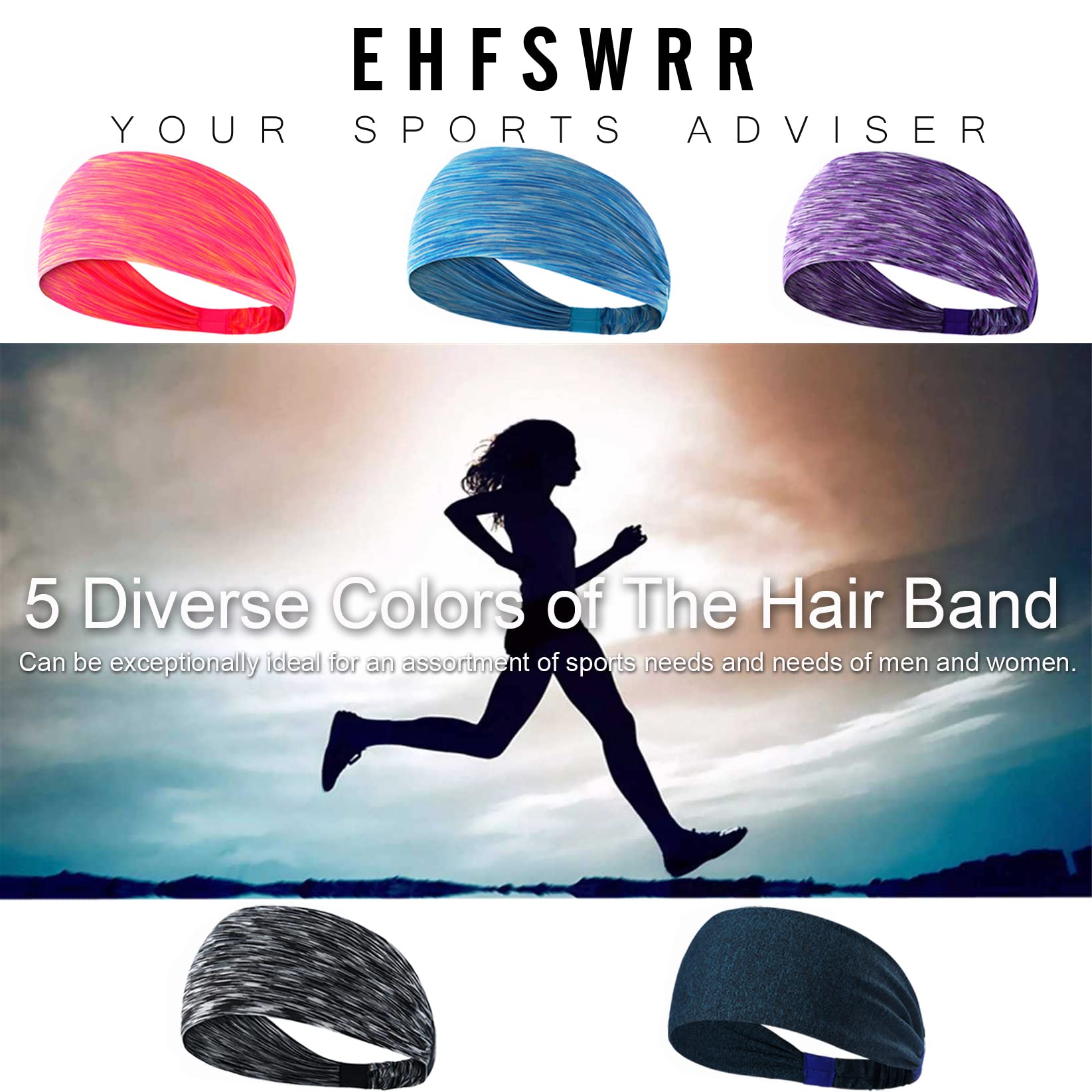 Elastic Workout Headbands for Women & Men - Wide Sweatband for Yoga, Gym, Running, Tennis & Cycling - Moisture Wicking Sports Headband - Perfect for Fitness, Exercise & Travel