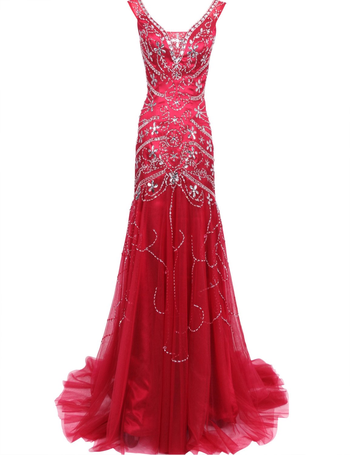 BessDress Beaded Formal Party Dress with Half Sleeves - Elegant Evening Gown BD018 for Prom, Cocktail Party & Wedding Guest Occasions