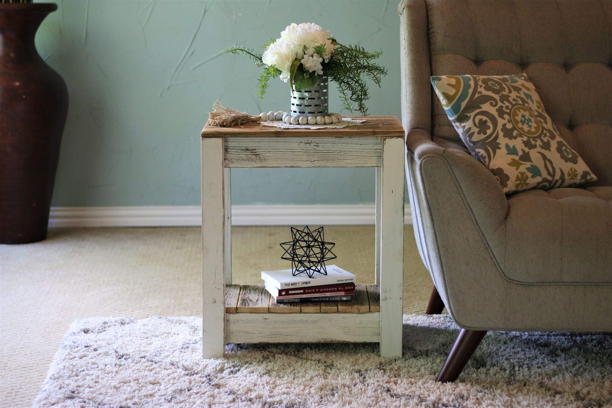 Modern White End Table with Storage Shelf - Stylish Nightstand or Living Room Accent Table for Small Spaces | Perfect for Bedroom, Apartment, Dorm Decor