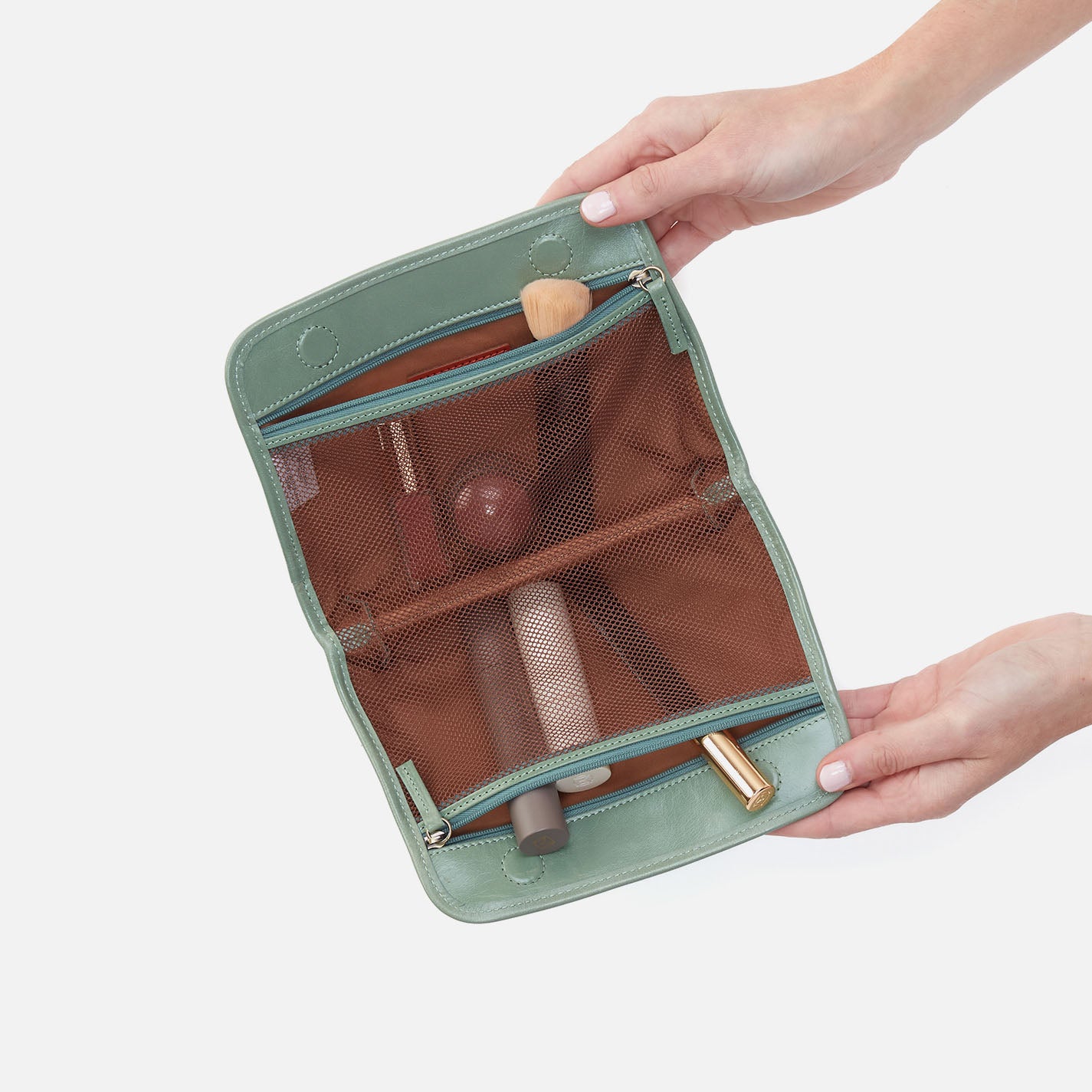 Premium Leather Cosmetic Bag - Elegant Jade Makeup Pouch for Travel & Everyday Use | Durable & Stylish Beauty Organizer