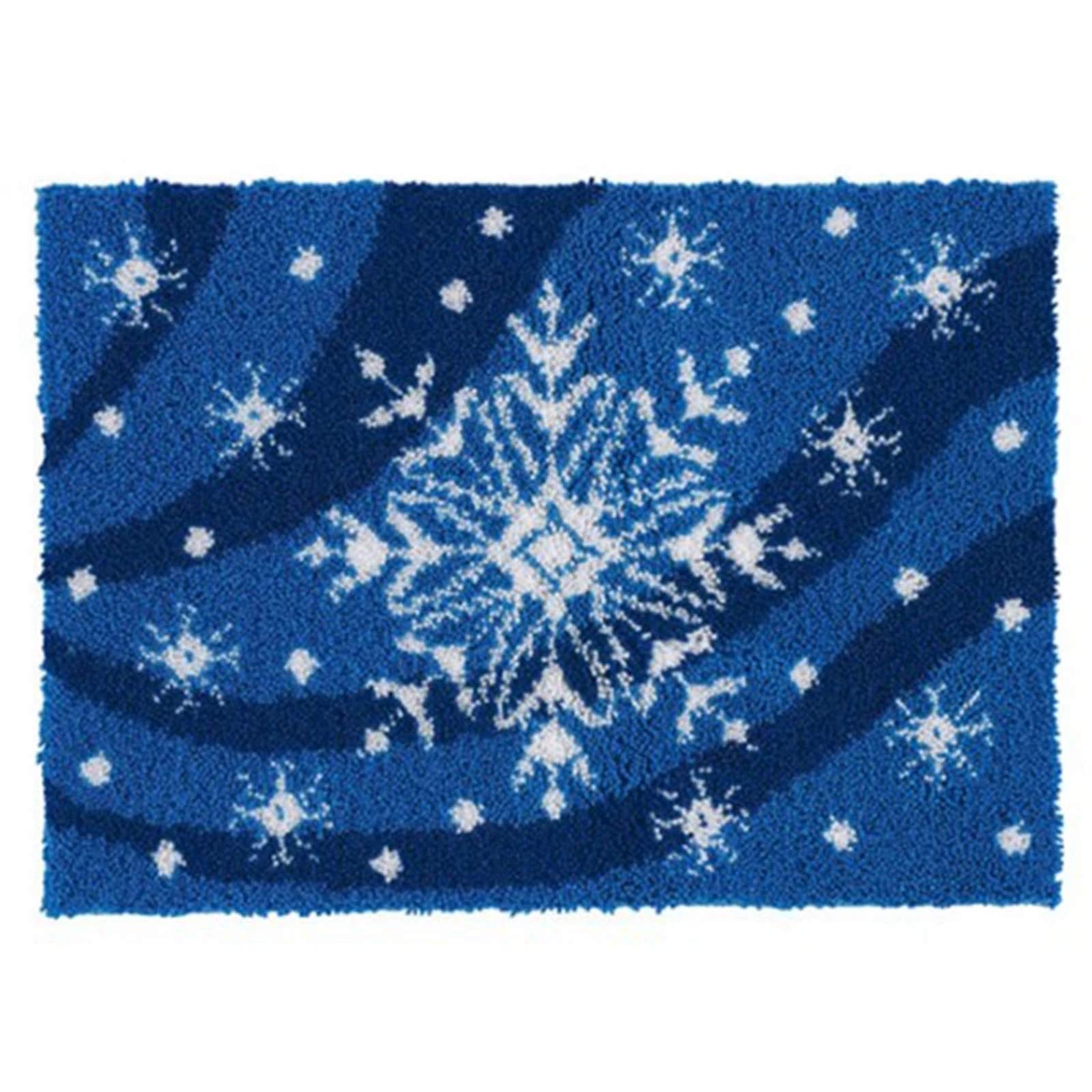 Snowflake Latch Hook Kits for Beginners - DIY Rug Making Kit with Printed Canvas (34x23 Inch/86x58cm) - Creative Gift for Adults & Kids - Perfect for Home Decor, Crafts & Relaxation