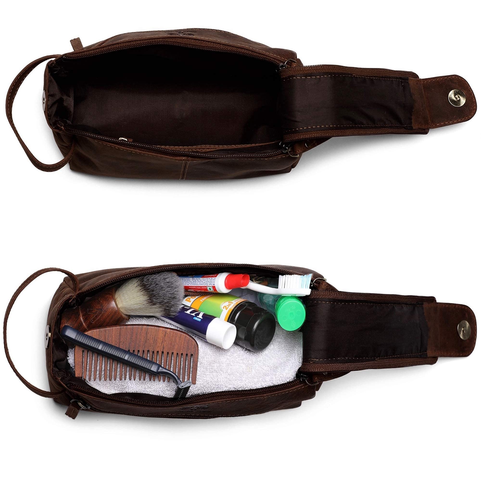 Premium Leather Toiletry Bag Set for Men & Women - Durable Travel Organizer with Rustic Design | Ideal for Gifts, Business Trips & Vacation Essentials (RUSTIC TOWN)