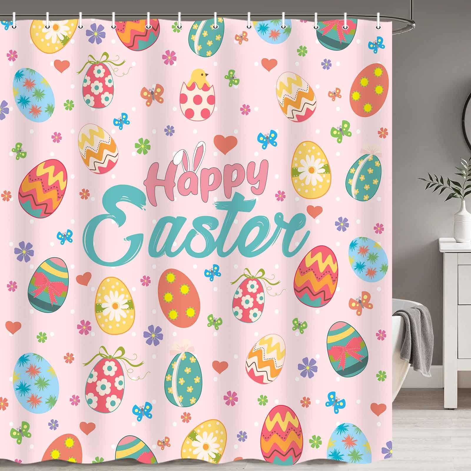 Easter Shower Curtain - Pink Floral Spring Bathroom Decor with Daisy & Egg Design, 71x71 Inch Washable Fabric Set with Hooks | Perfect for Easter Home Decor, Bathroom Refresh & Seasonal Party Decorations