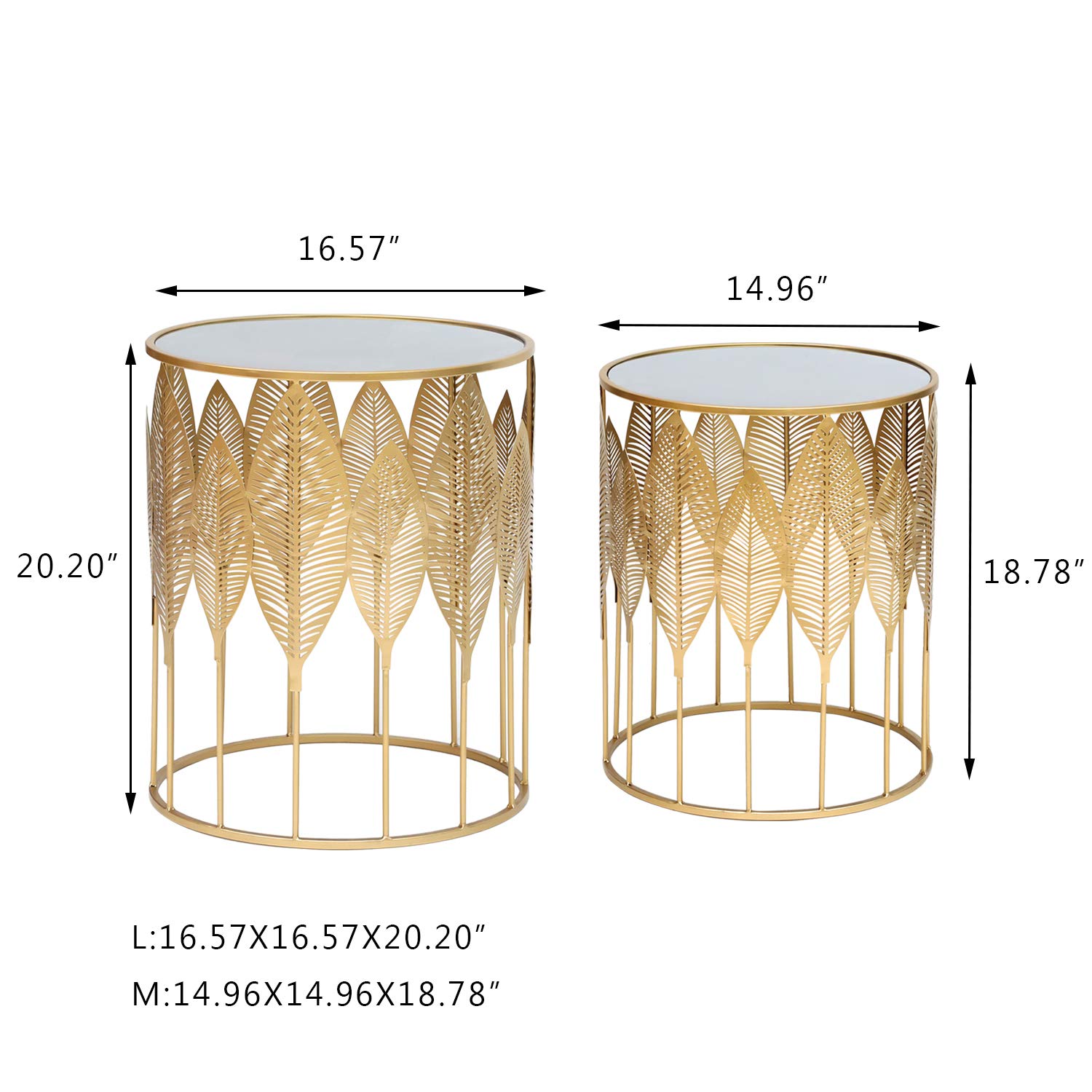 Adeco Set of 2 Round Metal Side Tables - Gold Leaf Nightstands & Coffee Plant Stand for Living Room, Bedroom | Decorative End Tables & Nesting Tables for Small Spaces