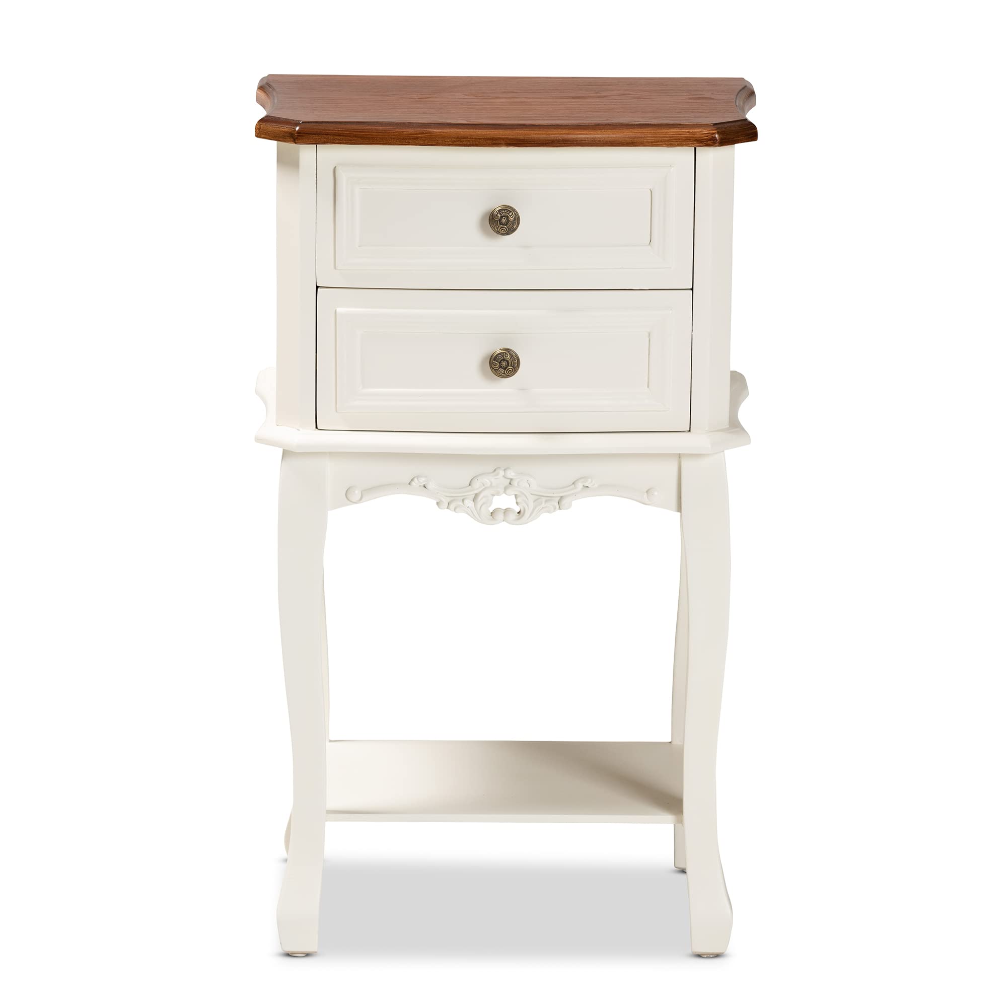 Baxton Studio Modern Nightstand with Drawer - White and Cherry Brown Finish for Bedroom Furniture and Home Decor