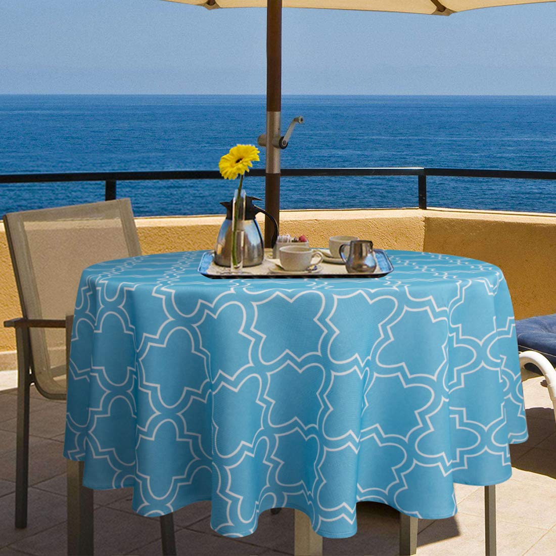 Ebecede 60 Inch Round Outdoor Tablecloth with Zipper Umbrella Hole - Waterproof Round Patio Table Cover for Garden, Picnic, Restaurant & Party Decor - Blue - Perfect for Outdoor Dining, BBQ, and Patio Furniture Protection