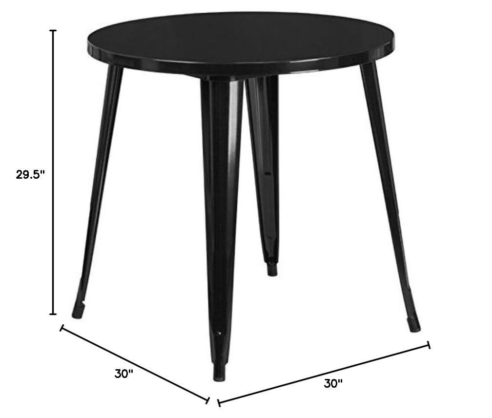 BOWERY HILL 30 Inch Round Metal Dining Table - Black Indoor Outdoor Patio Furniture for Dining Room, Kitchen, Garden & Backyard