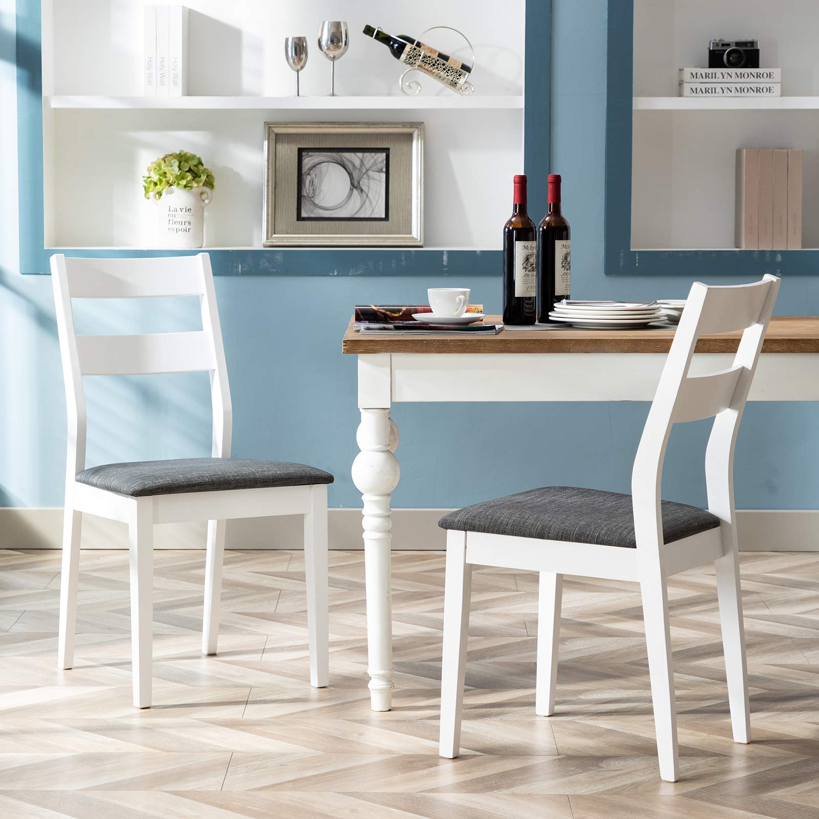 DUHOME 2-Piece Wood Dining Chairs Set - Armless Kitchen & Side Chairs in White - Perfect for Small Spaces, Breakfast Nooks & Modern Dining Rooms